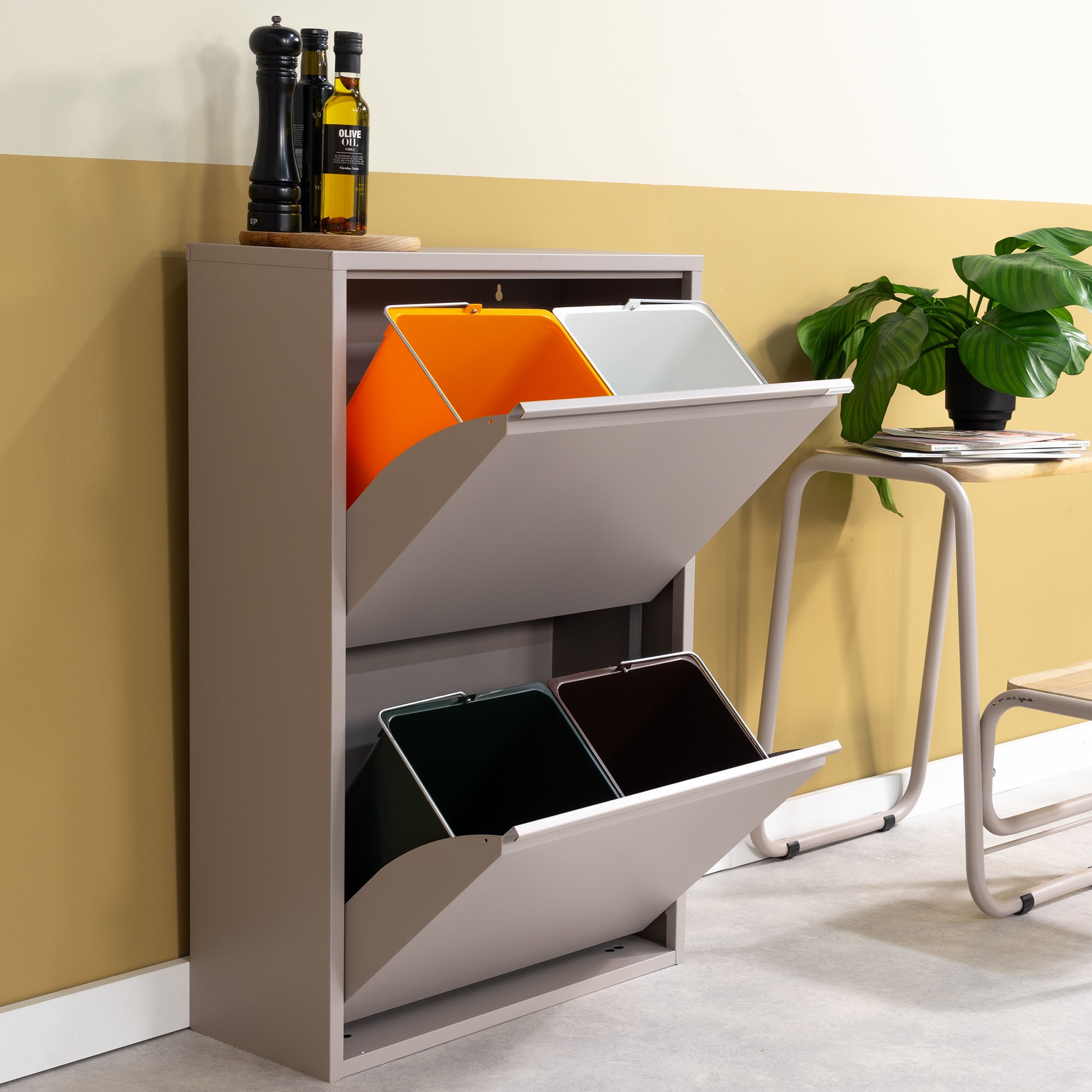 Spinder Design Système de tri des déchets »GIGI 4« système de tri des déchets en acier avec 4 seaux intérieurs de 18,5 litres