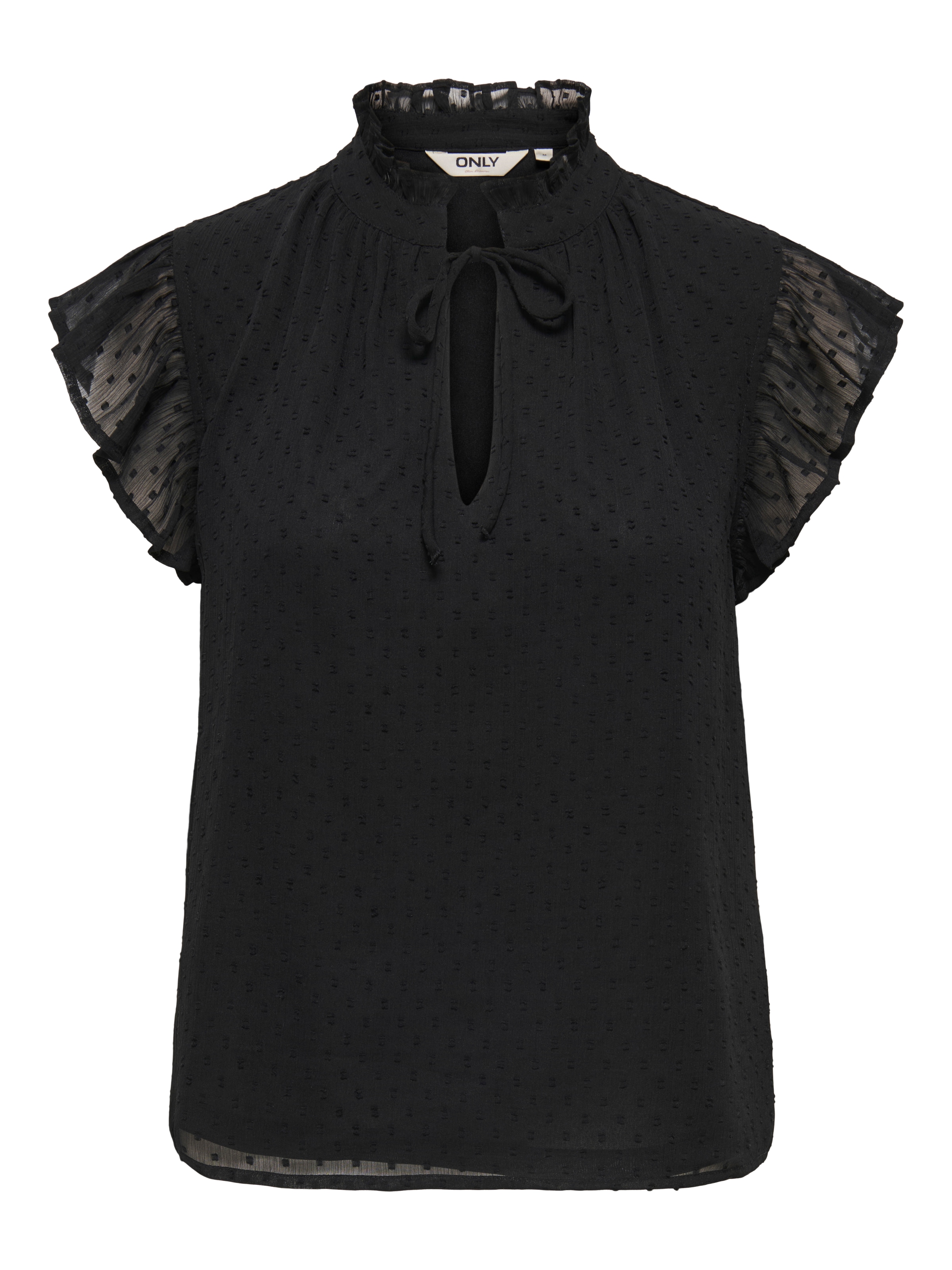 Image of ONLY Spitzenbluse "ONLLANDAU DOBBY FRILL V-NECK TOP WVN" Kunstfaser
