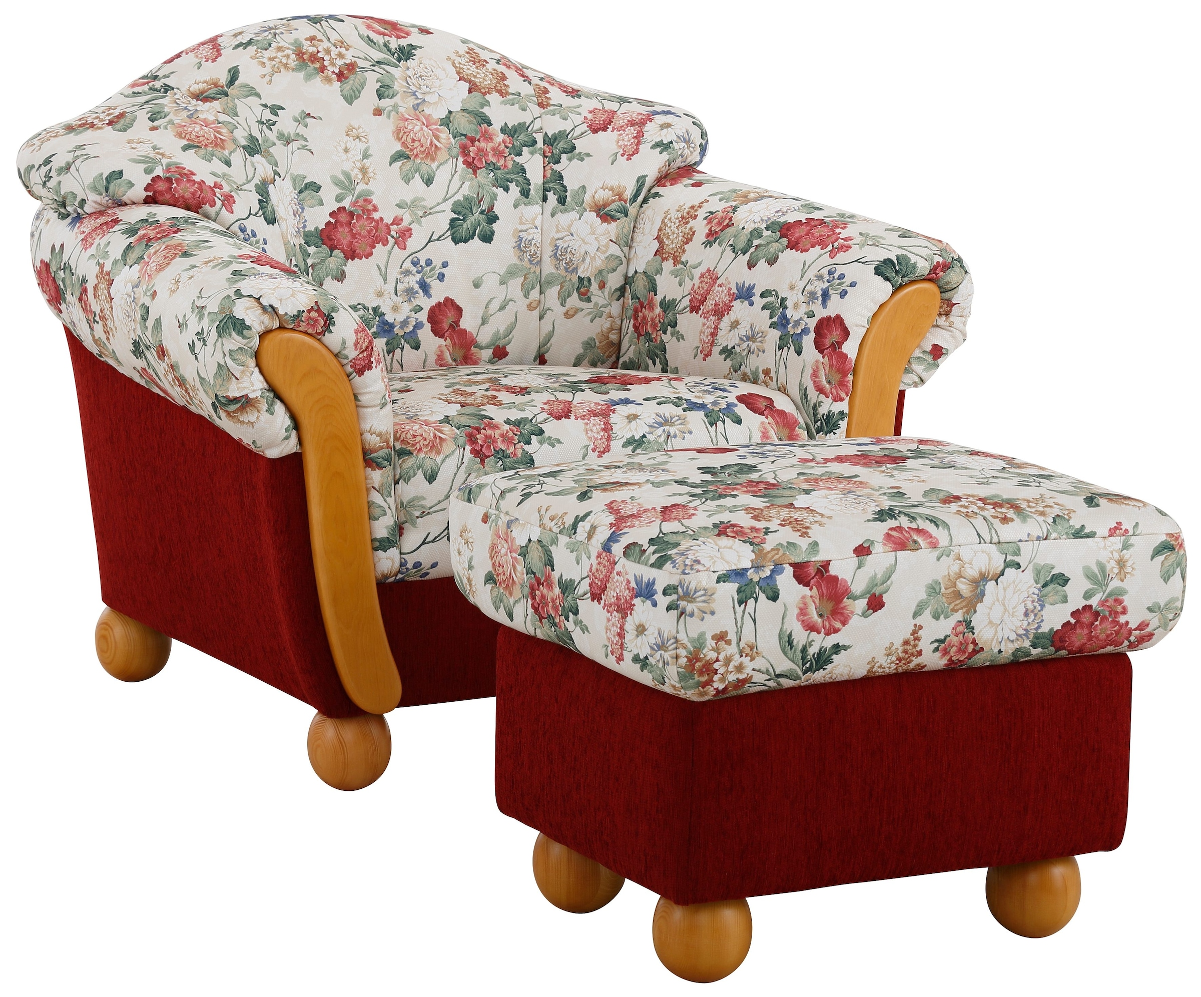 Home affaire Fauteuil »Milano, bequemer Loungesessel, Landhaus-Stil, Holz-Chatosen und -Füsse«