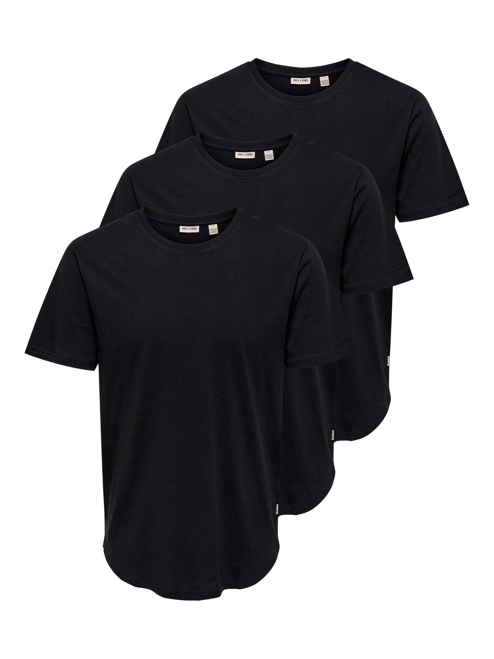 Image of ONLY & SONS Rundhalsshirt "ONSMATT LONGY SS TEE 3-PACK" Packung, 3 Stk. Baumwolle, lang geschnitten