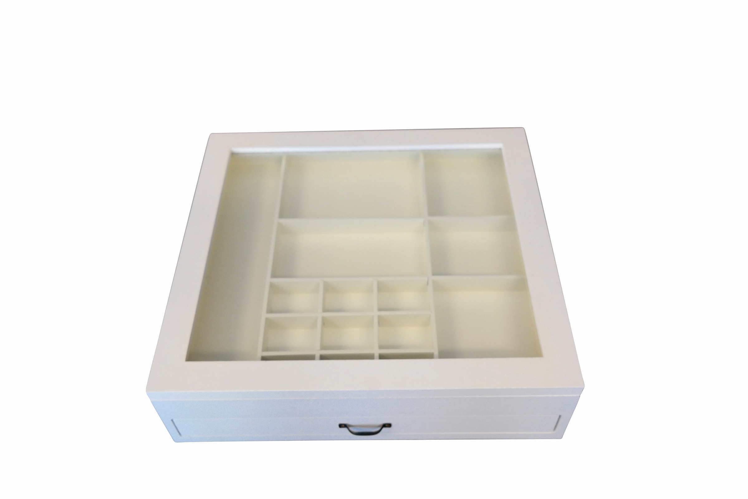 Myflair Möbel & Accessoires Aufbewahrungsbox, Setzkasten, weiss, mit Deckel aus Glas & Schubkasten