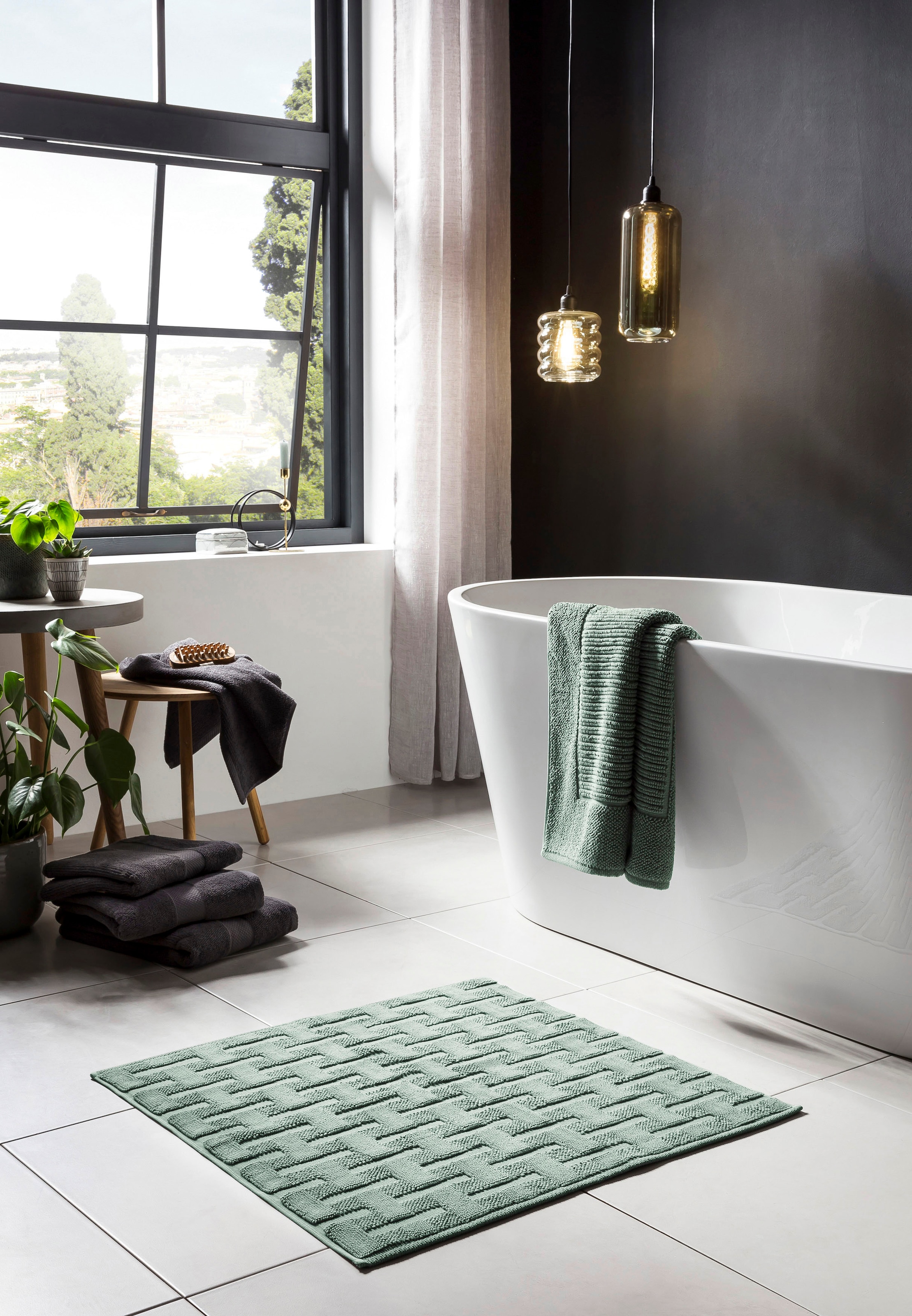 done.® Badematte »Delia«, rutschhemmend beschichtet, fussbodenheizungsgeeignet, Badteppich, Uni-Farben, Hoch-Tief Effekt, reine Baumwolle, waschbar