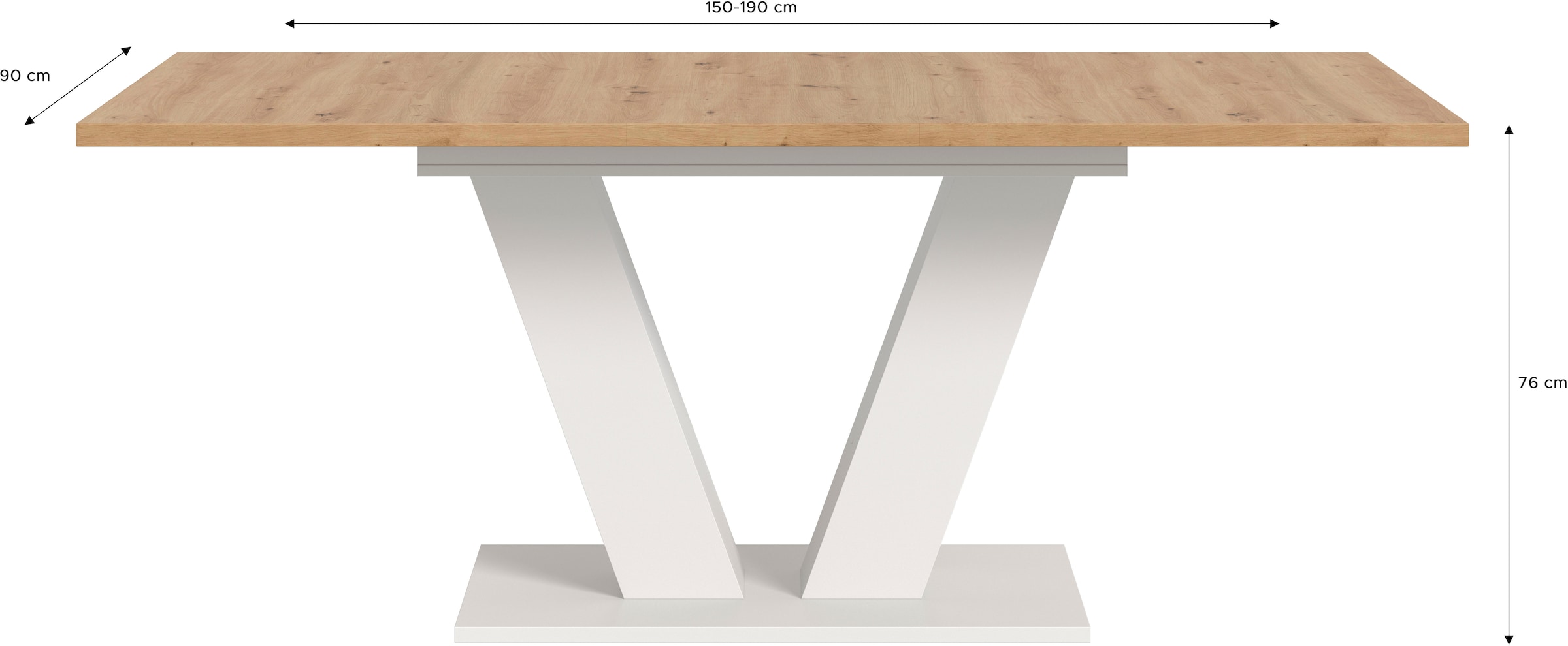 Home affaire Esstisch »Motus, ausziehbar 150 -190 cm, inklusive 40 cm Einlegeplatte« Set, 1 Stk. tlg. V-Gestell mit Bodenplatte, Tisch, Küchentisch, Esszimmer, Küche