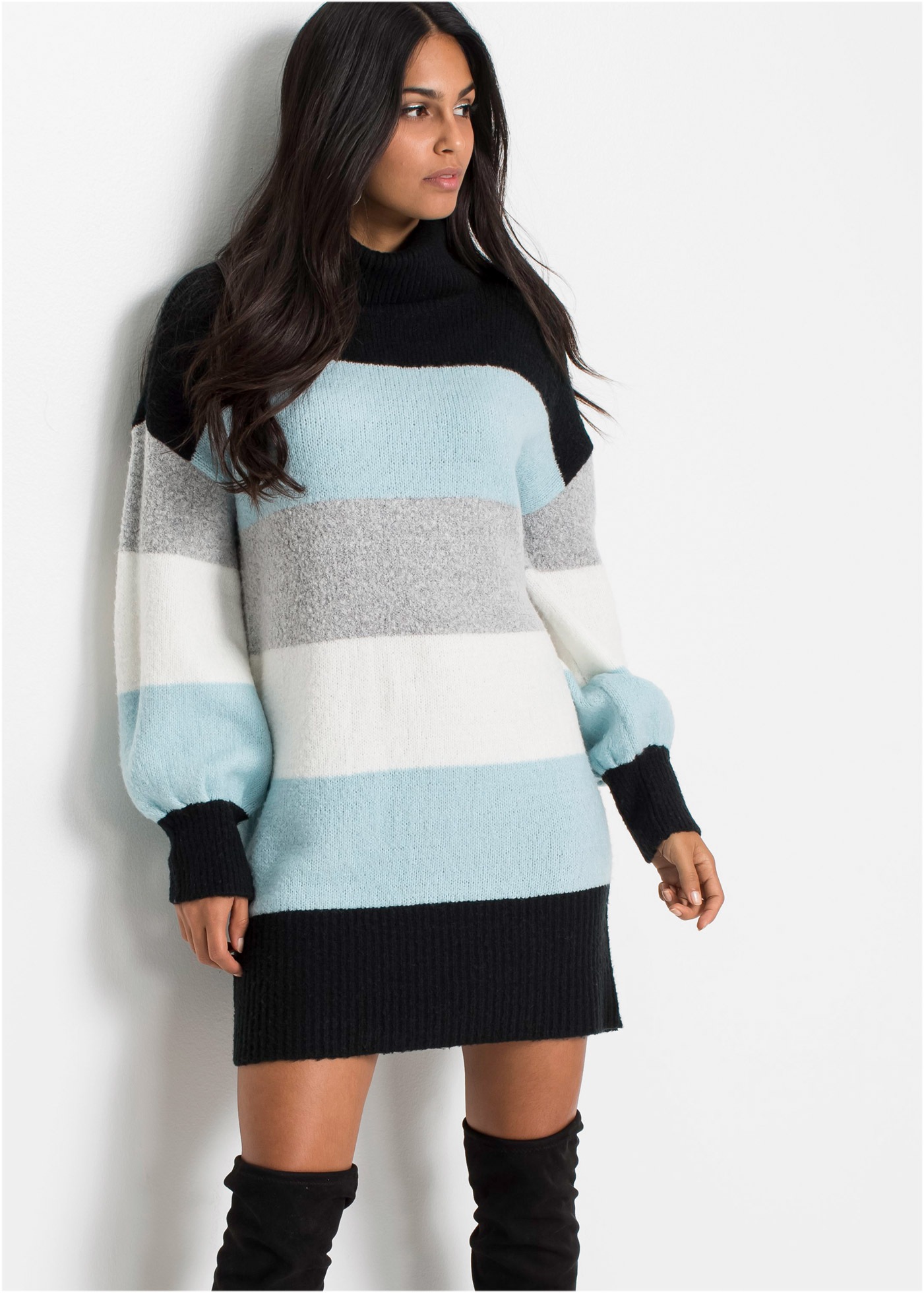 Image of bonprix Longpullover "Long-Pullover" mit Rollkragen, oversized Passform, weite Ärmel mit Bündchen