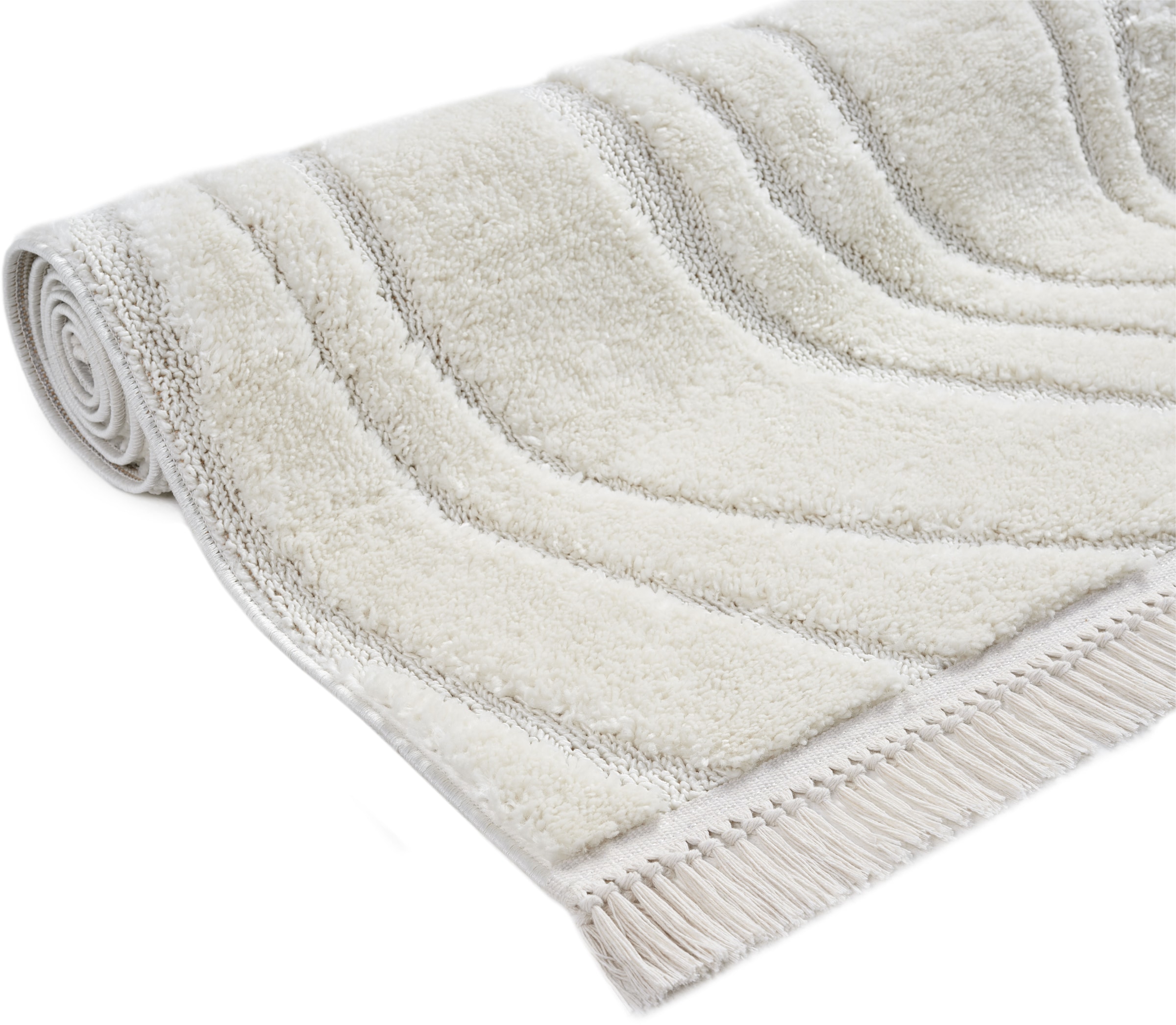 homsy by Ana Johnson Tapis »Waavy mit Fransen, Wellen Design« Rectangulaire 20 mm Höhe Boho, 3D Optik, Scandi, Hoch-Tief, Wohnzimmer, Schlafzimmer