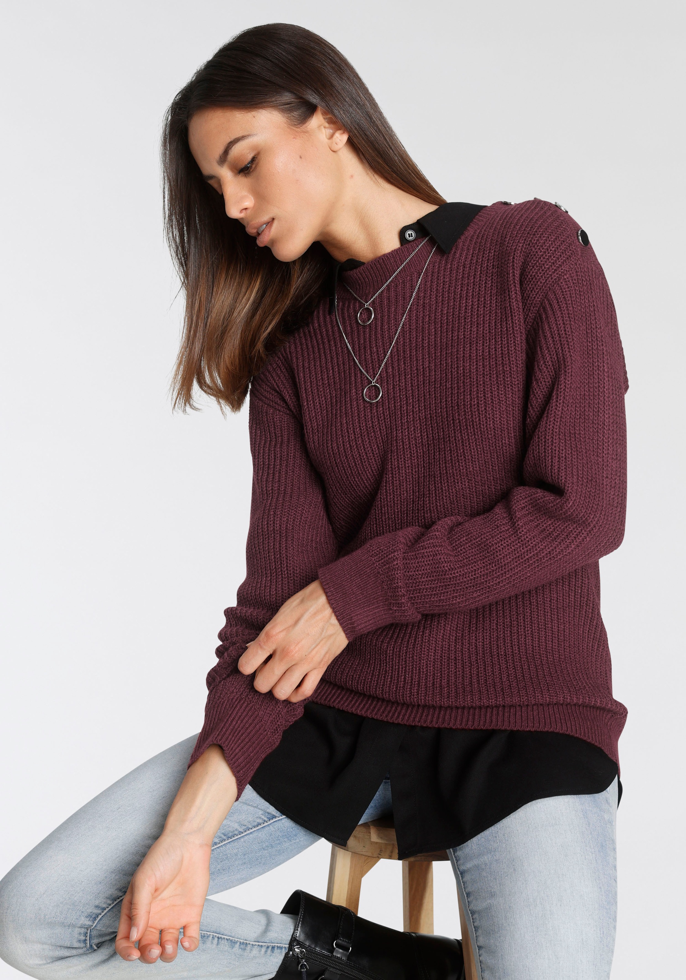 Image of Tamaris Rundhalspullover, mit Knopfdetail bei Ackermann Versand Schweiz