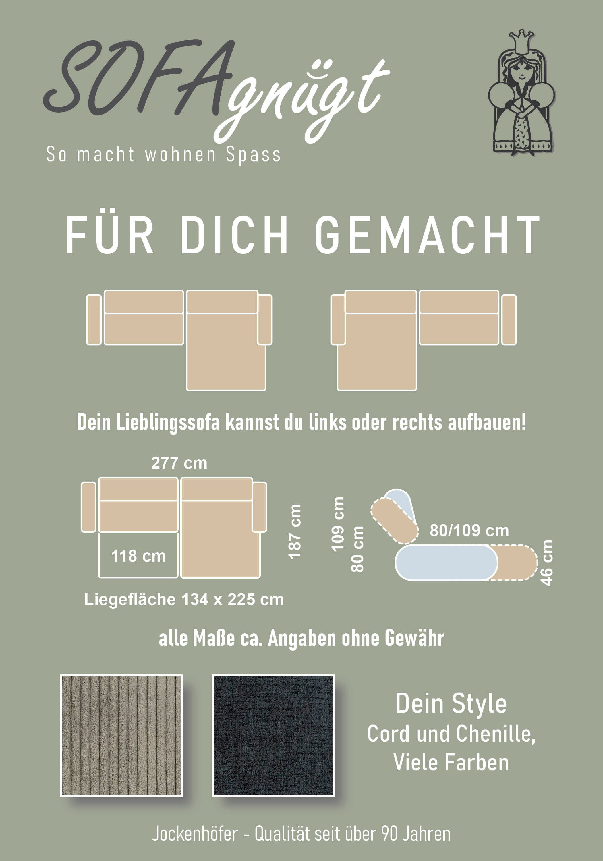 Jockenhöfer Gruppe Ecksofa »Slider L-Form, B: 277 cm, mit 60 cm elektr. Sitztiefenverstellung« 140kg Belastbarkeit, USB-Anschluss, Kopfteilverstellung & Zierkissen