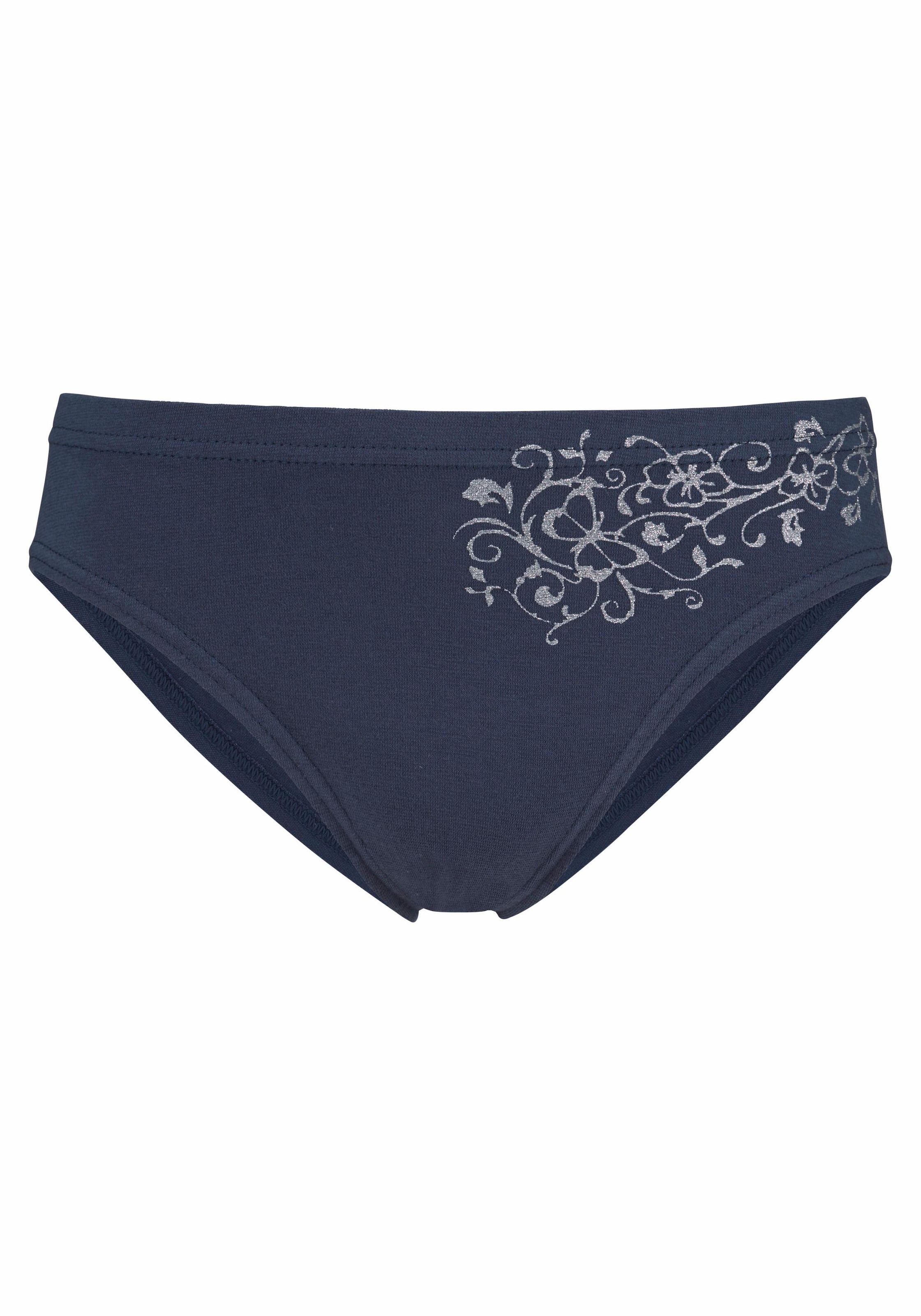 petite fleur Slip, (Packung, 4 St.), schöner Basic für jeden Tag, mit floralem Glitzerdruck