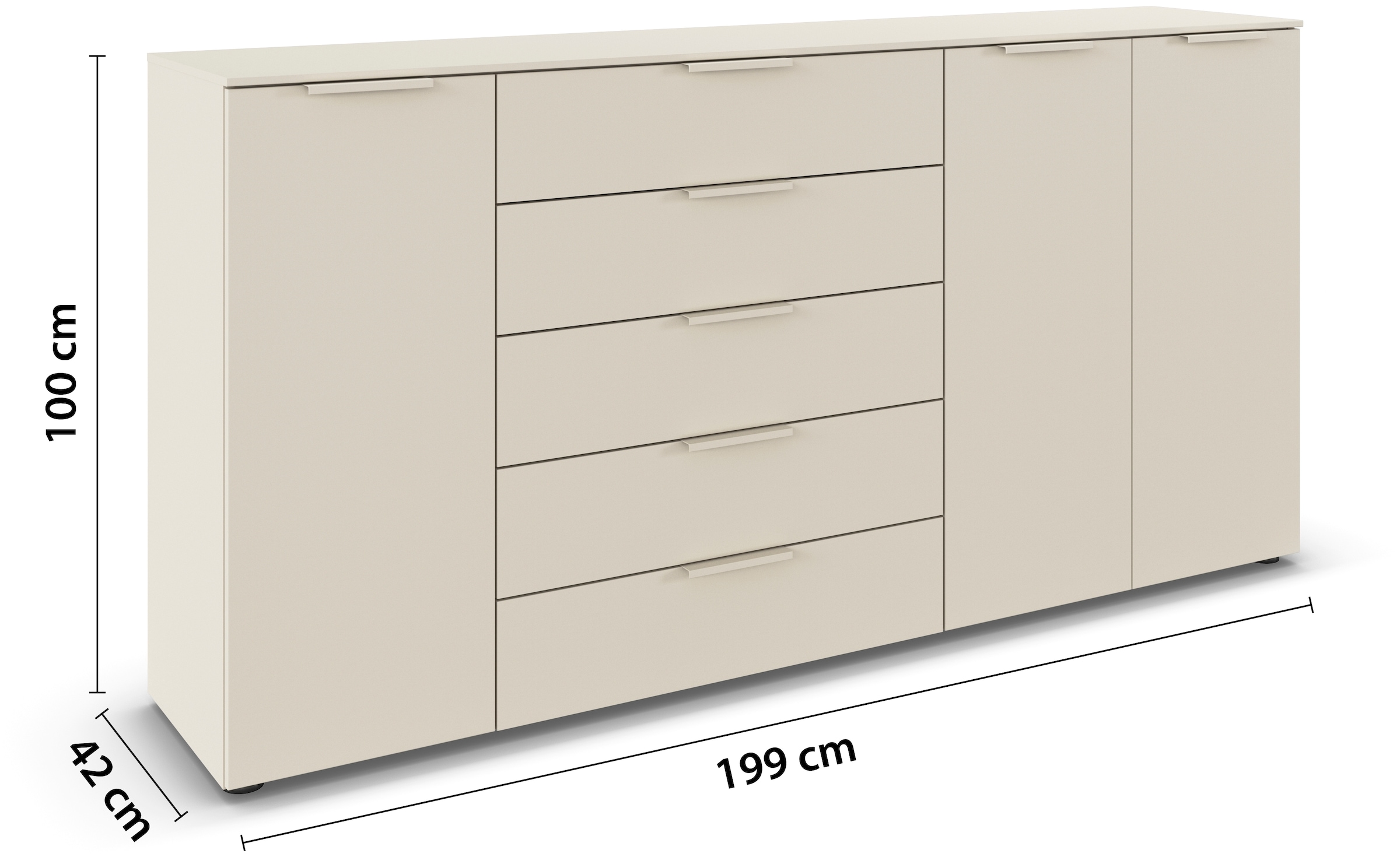 rauch Schubkastenkommode »Kommode Türkommode Sideboard Kombikommode FLIPP« Breite 200 cm mit 4 Einlegeböden,  3-türig mit  5 Schubladen und Soft-Close-Funktion