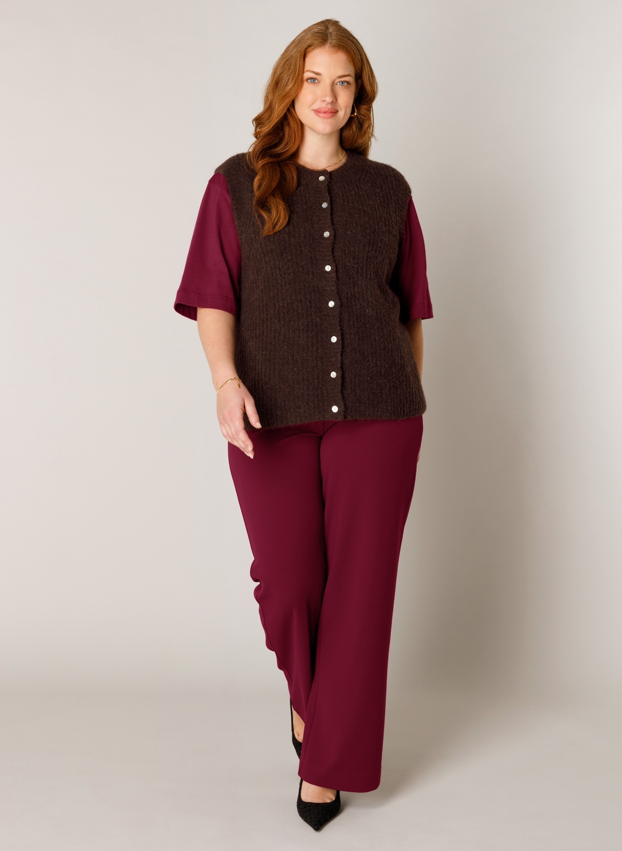 Base Level Curvy Gilet tricoté »Nelly« sans manches - avec patte de boutonnage / grandes tailles