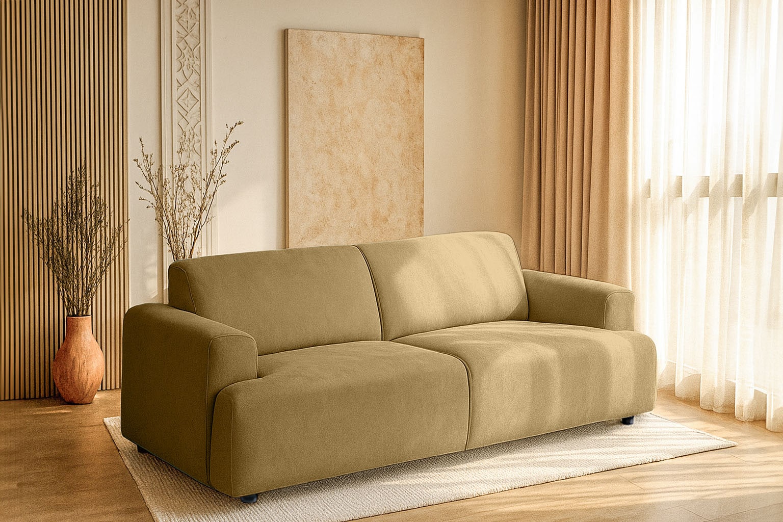 GOODproduct 2,5-places »Linkka, Breite 217 cm« en tissu chenille doux, avec suspension ondulée