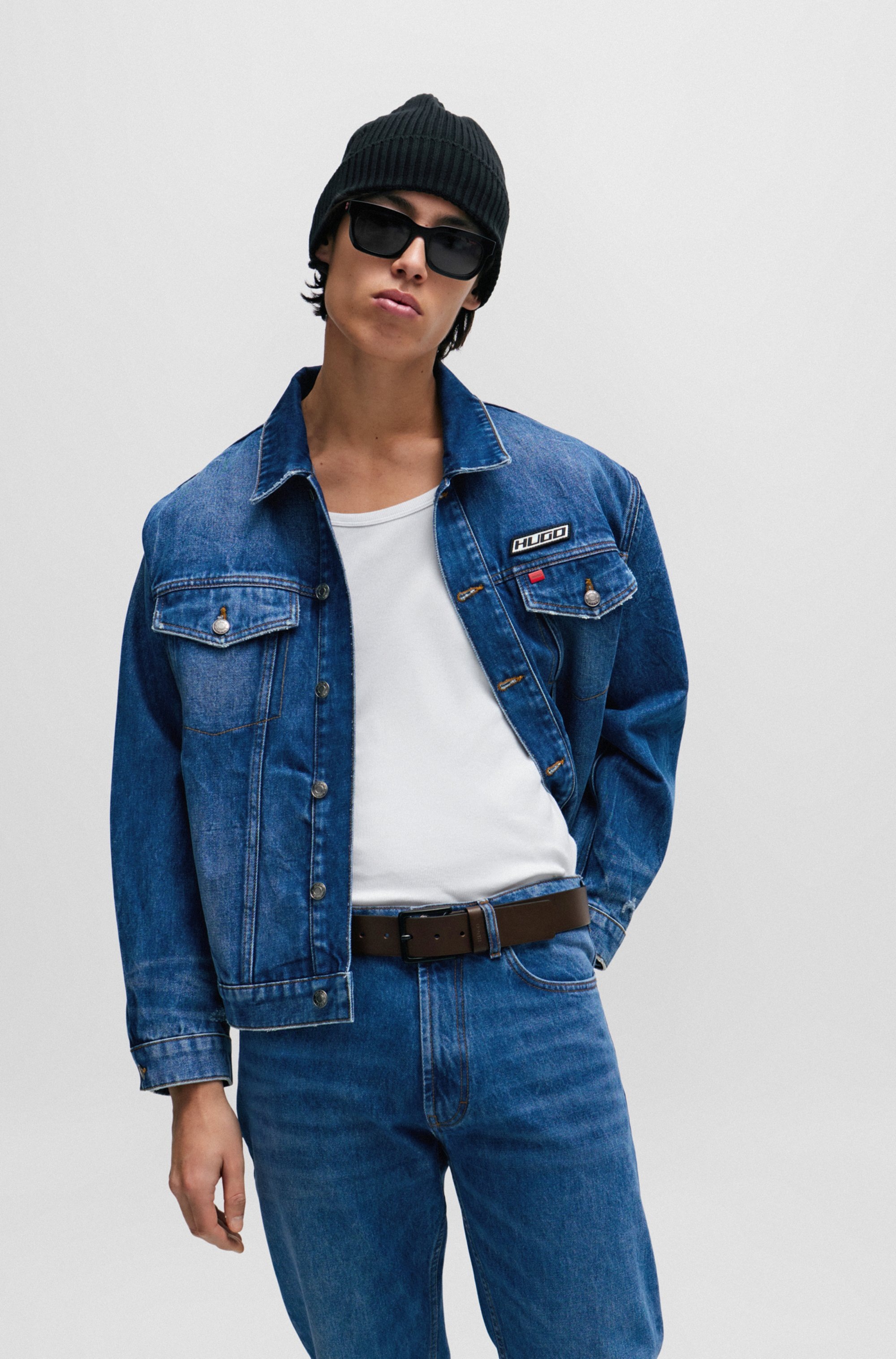 HUGO Ceinture en cuir »Gionio« aus italienischem Leder mit Logo-Prägung auf der Schlaufe