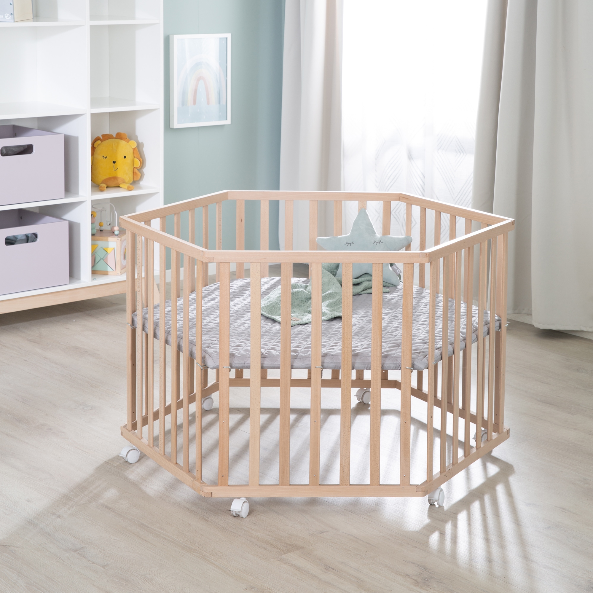 roba® Laufgitter »Style, buche, 6-eckig«, bis 15 kg, mit Schutzeinlage und Nestchen