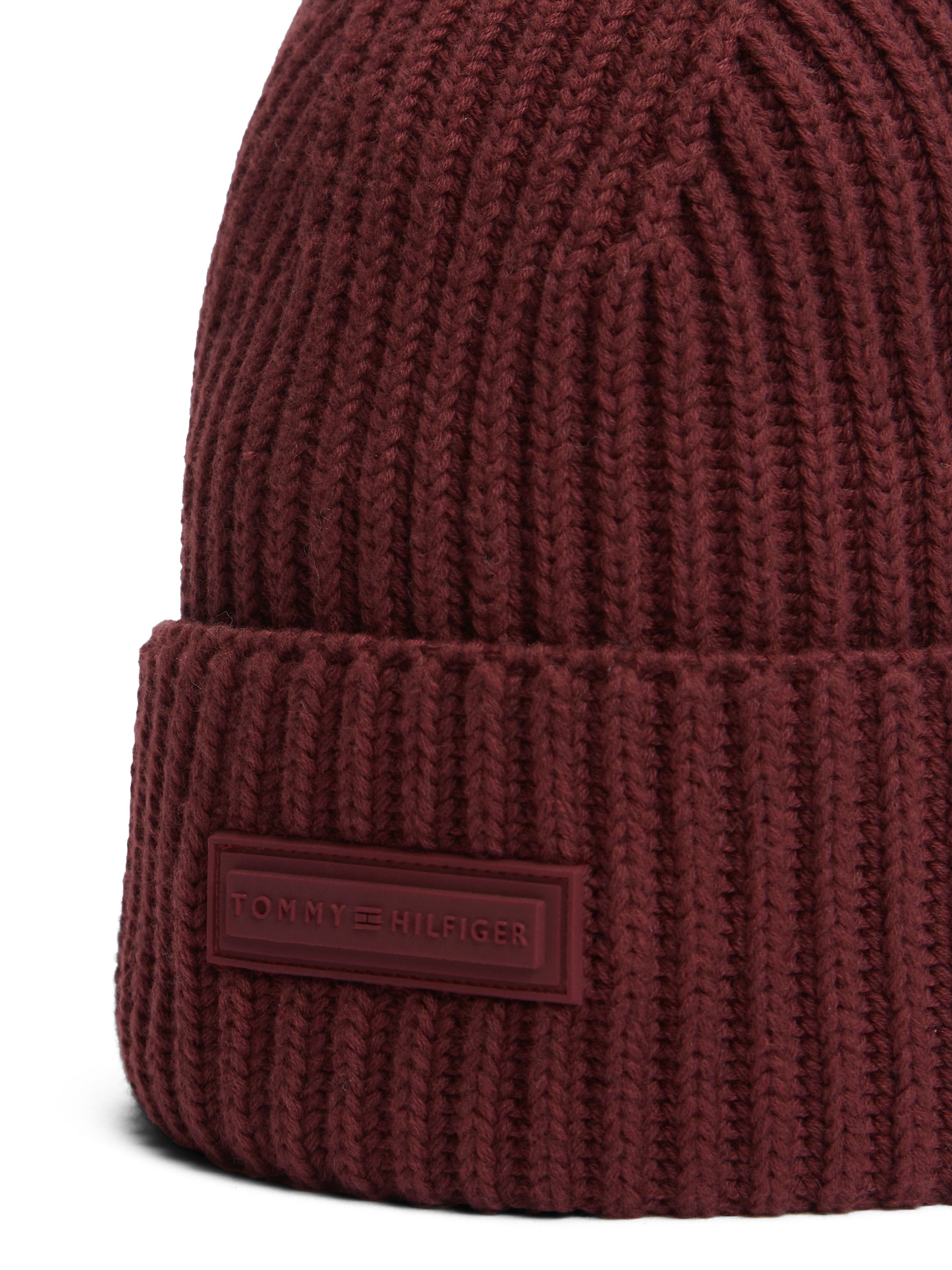 Tommy Hilfiger Bonnet »TH FOUNDATION« Strick, mit gummiertem Logo und Wolle