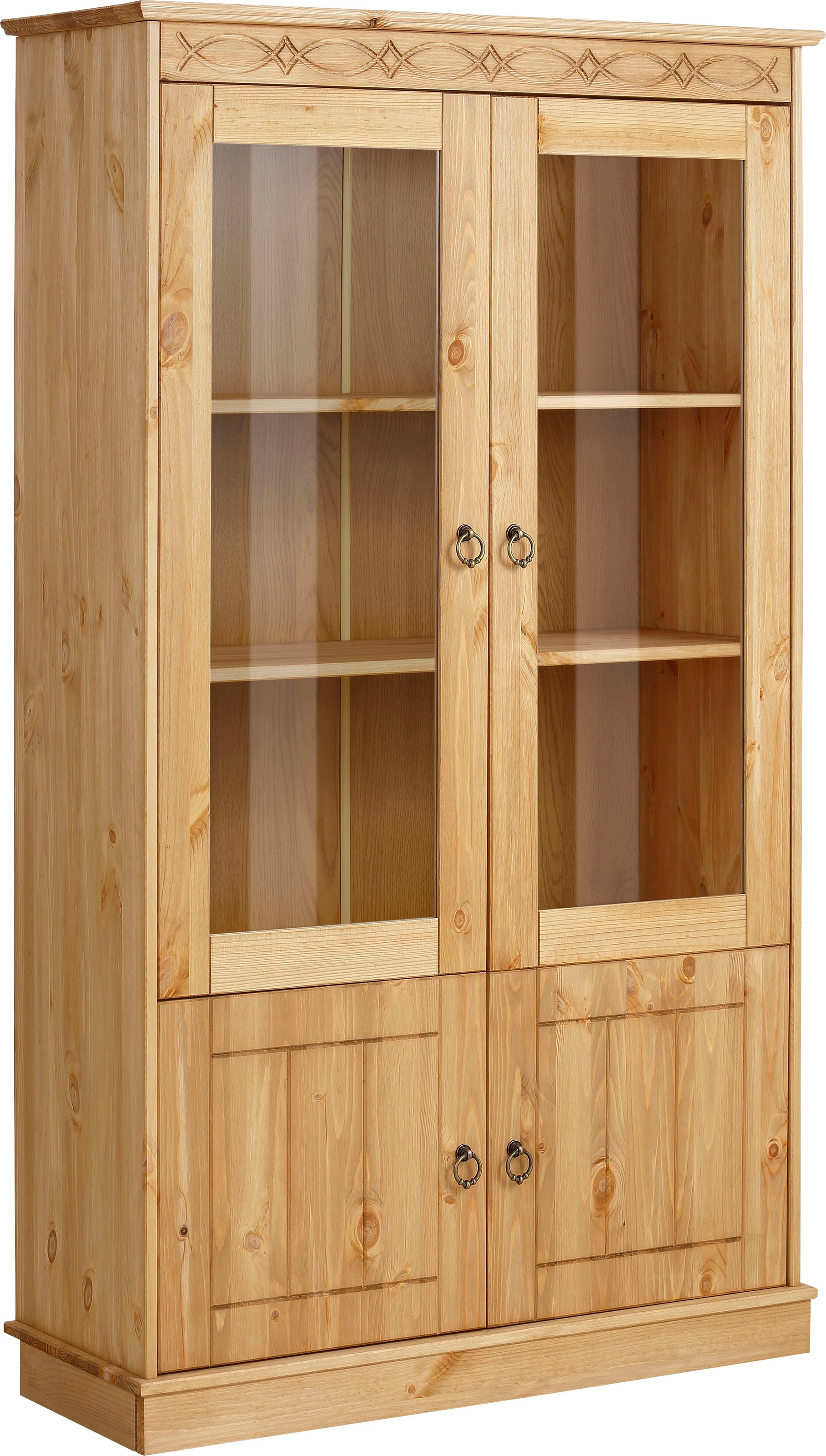 Image of GOODproduct Vitrine "Indra" aus massiver Kiefer, FSC, Höhe 145 cm, dezentes Ornament