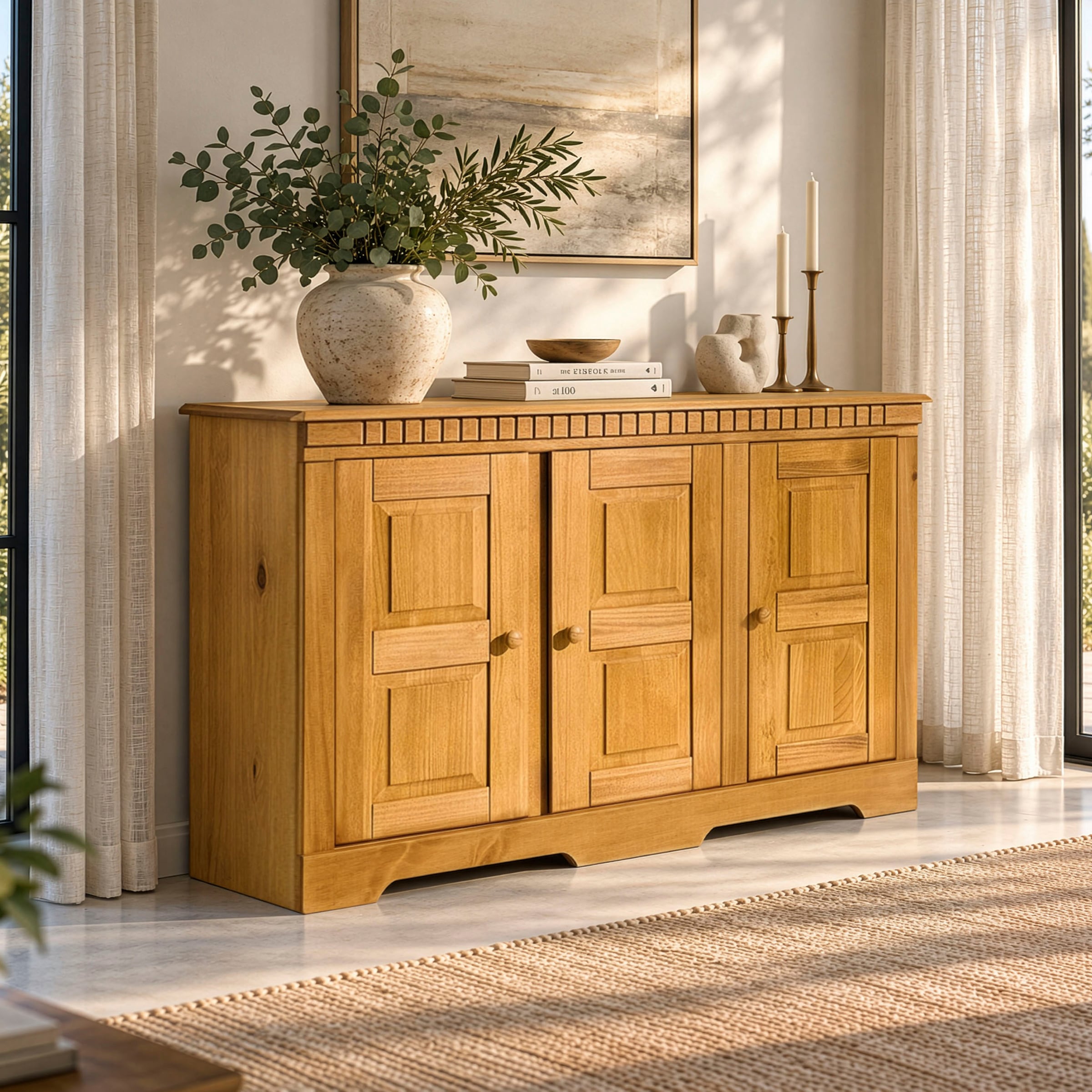 GOODproduct Buffet »Lisa Kommode mit dekorativen Fräsungen und verstellbaren Einlegeböden« commode en pin massif, largeur 158,5 cm
