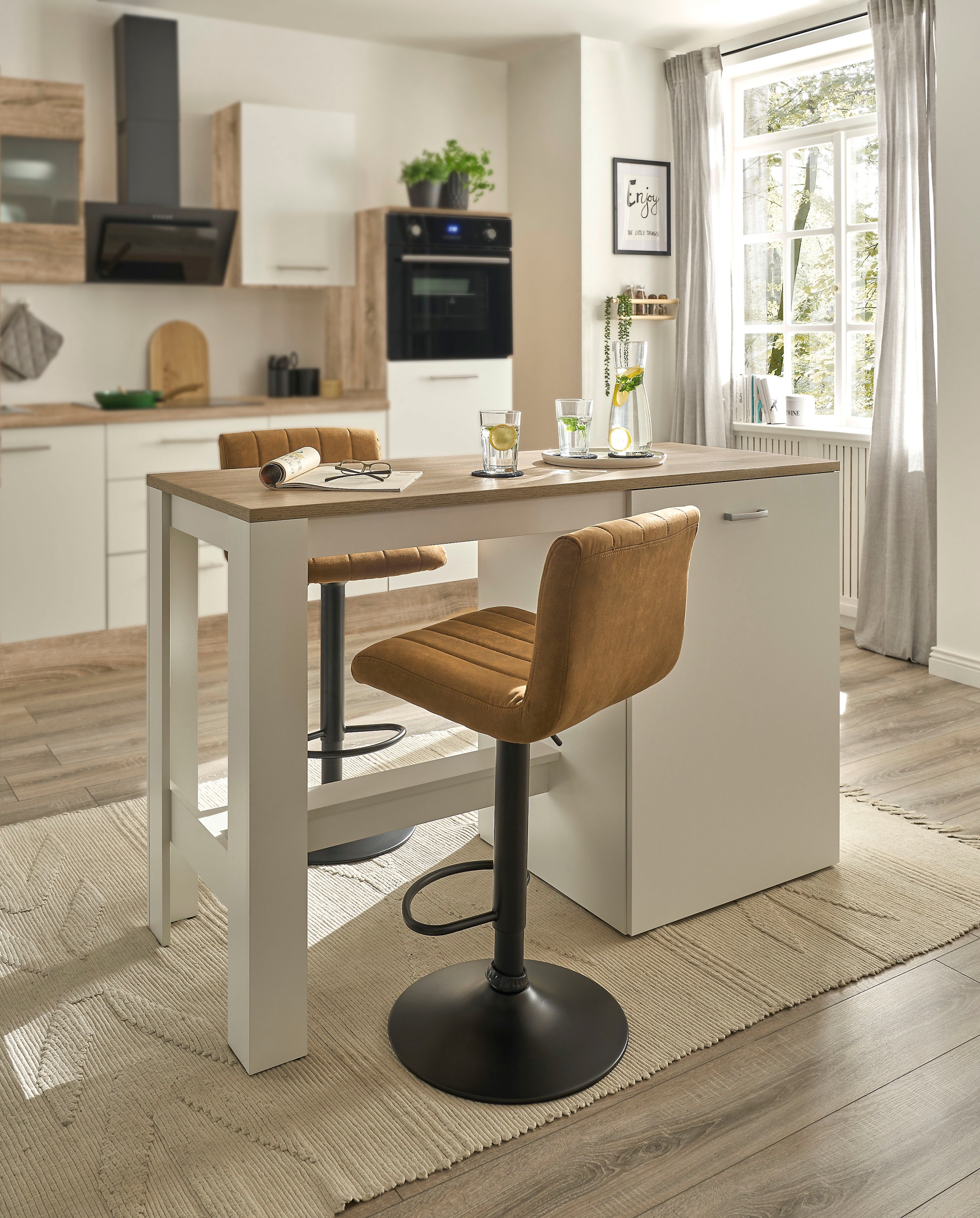 BASIC by Balculina Ilot de cuisine »Andy Kücheninsel« Largeur 138 cm, espace de rangement et coin repas