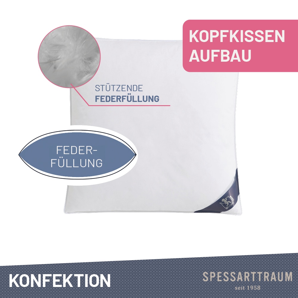 SPESSARTTRAUM Federkissen »FIRST CLASS, Kopfkissen 1-tlg. oder  2-tlg. 40x80 oder 80x80 cm« Füllung: 100% Federn 1 Stk. tlg. hergestellt in Deutschland, allergikerfreundlich, im Set günstiger