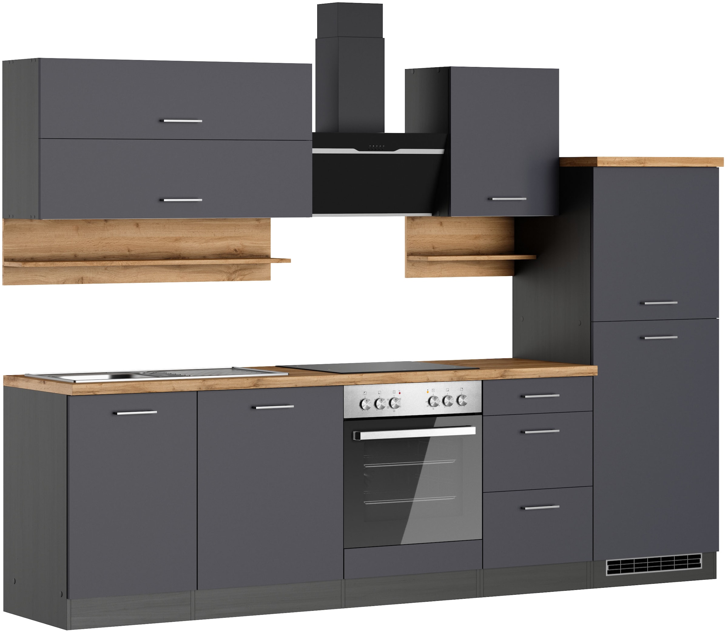 KOCHSTATION Kitchenette »KS-Milan« 280 cm de large, rails métalliques robustes, beaucoup d’espace de rangement