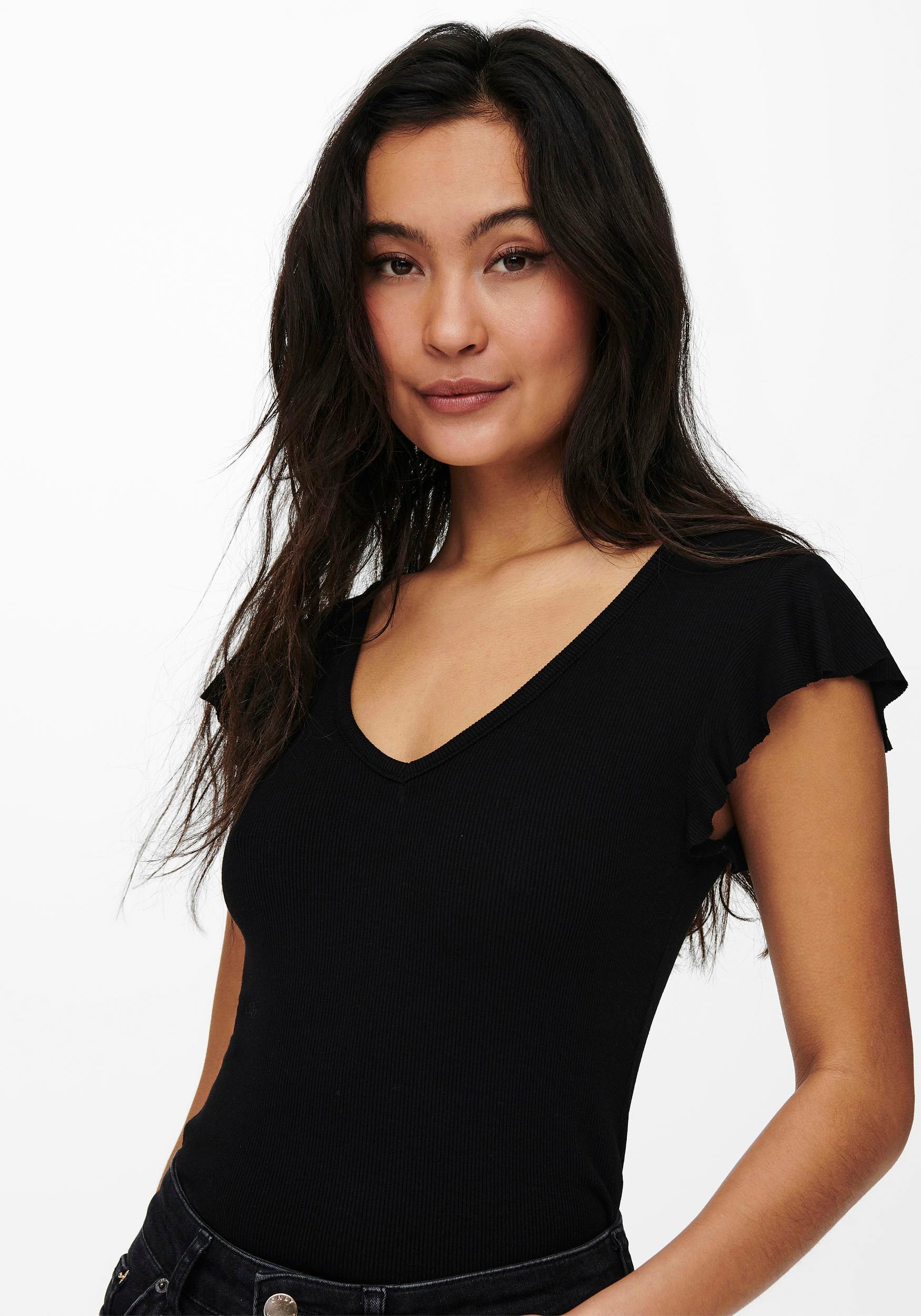 ONLY V-Shirt »ONLBELIA S/L TOP JRS NOOS«