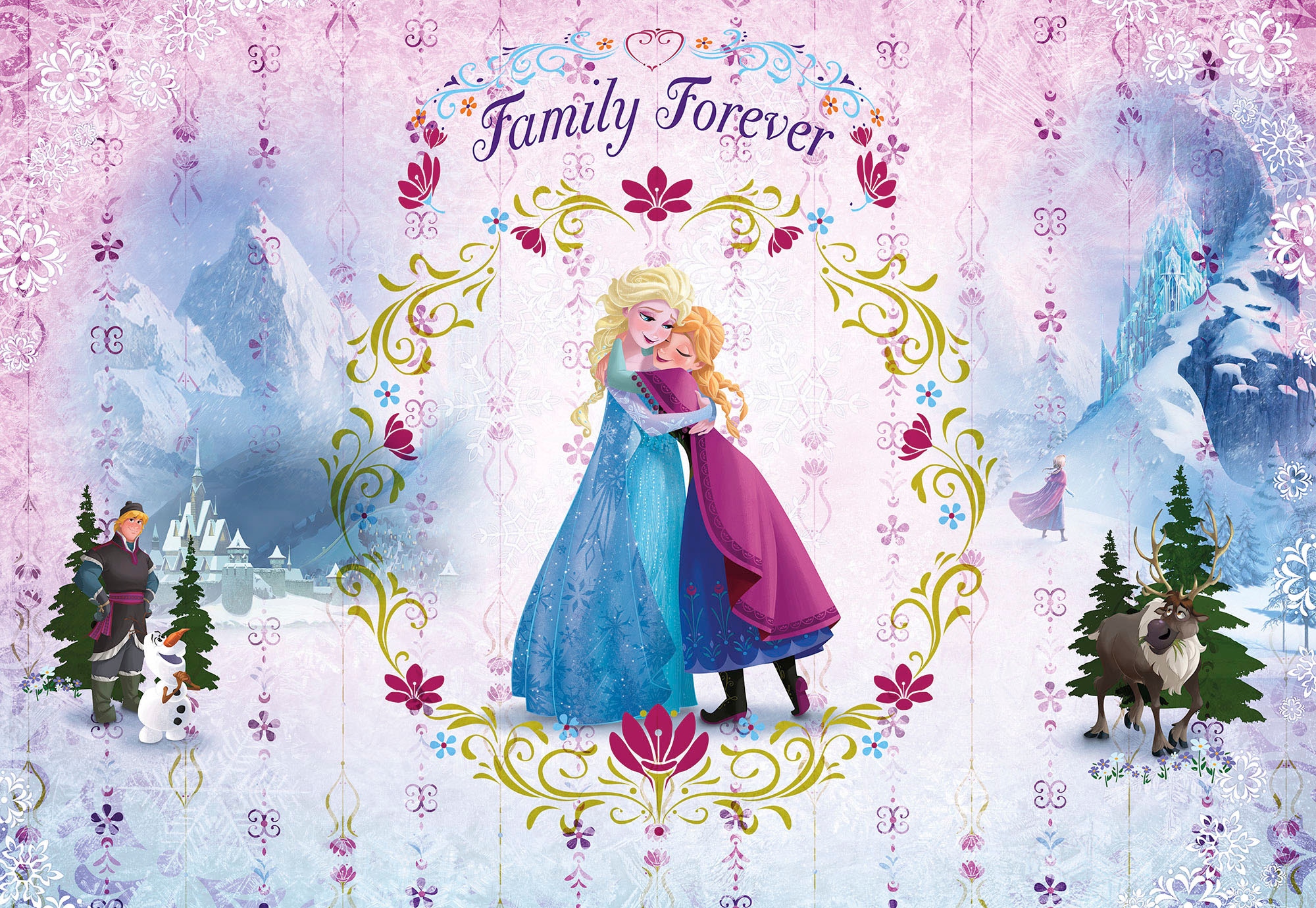 Image of Komar Vliestapete "Digitaldruck Vlies - Frozen Family Forever - Grösse 400 x 260 cm" bedruckt glatt Wohnzimmer, Schlafzimmer