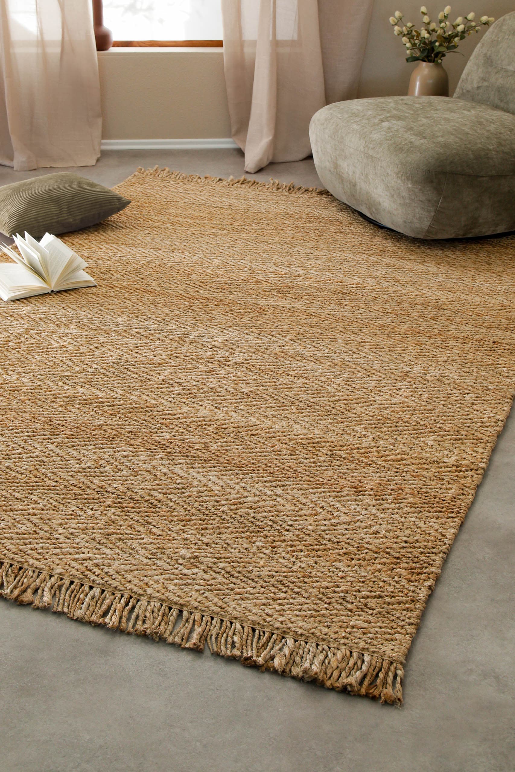 Green Looop Teppich »Dhurry« rechteckig 12 mm Höhe handgewebt, robust, strapazierfähig, Jute, Natur, Wohnzimmer