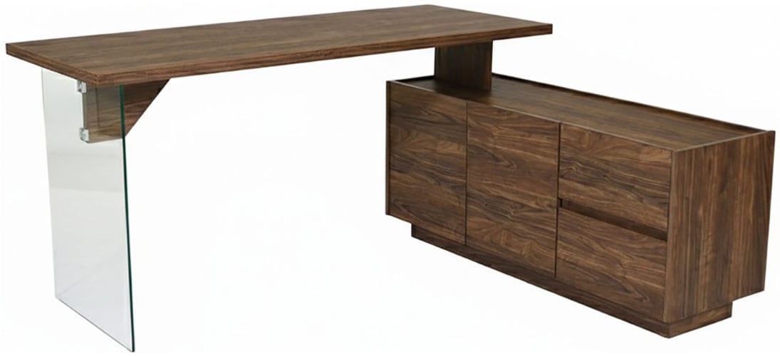 Jahnke Bureau d'angle »LUX C 160 E« bureau d'angle, montable des deux côtés, verre, 2 compartiments + 2 tiroirs