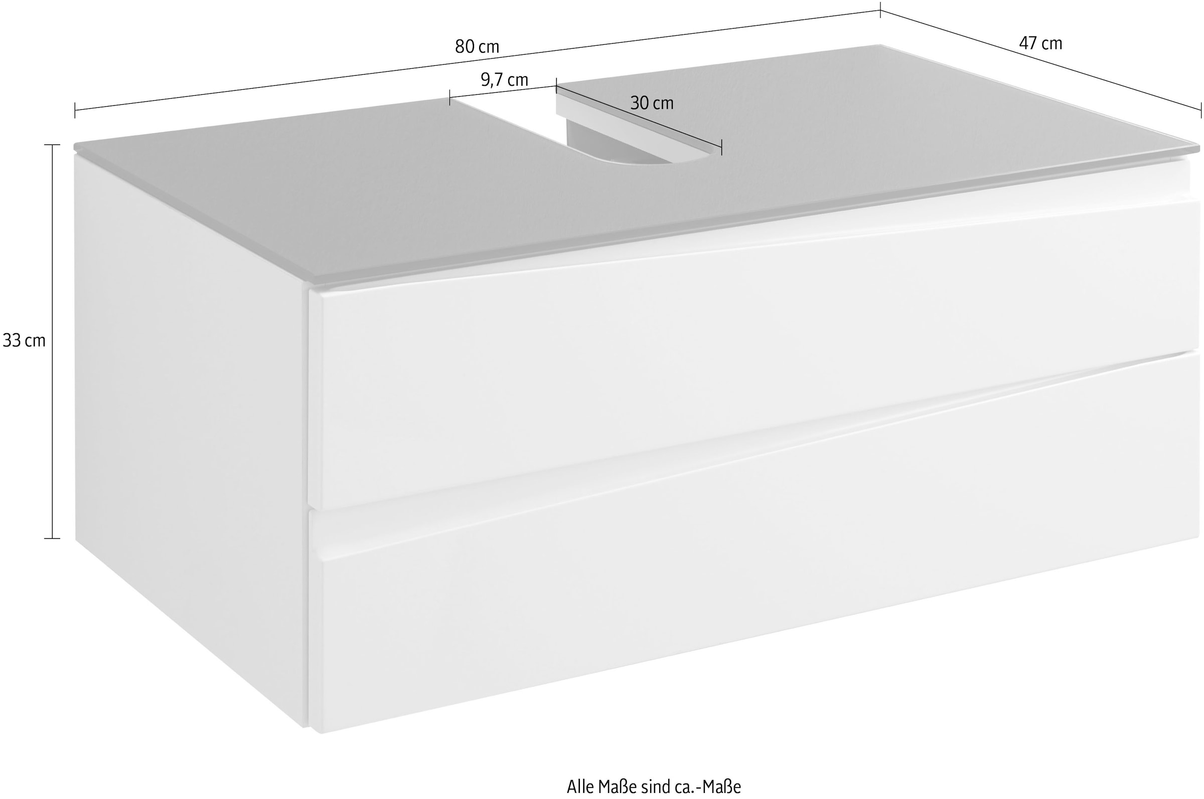 byLIVING Waschbeckenunterschrank »Shape«, Front 80 Breite cm, anthrazit Hochglanz Deckeplatte versandkostenfrei weiss, Glas auf