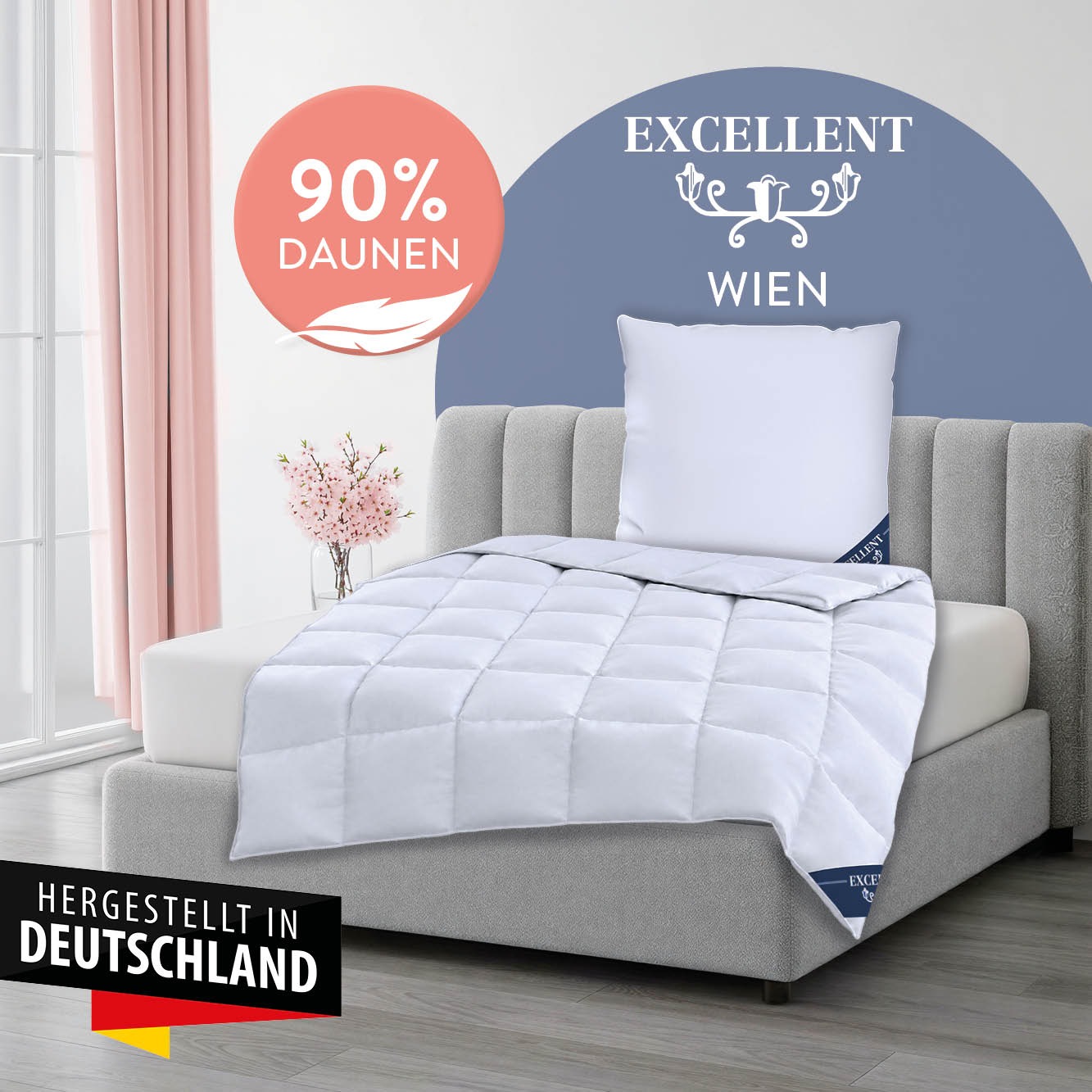 Excellent Daunenbettdecke "Wien, Bettdecken für Sommer und Winter, Decke" normal Füllung 90Daunen10Federn 1 Stk. tlg. Bettdecke 135x200 cm, made in Germany, allergiker geeignet (Hausstaub)