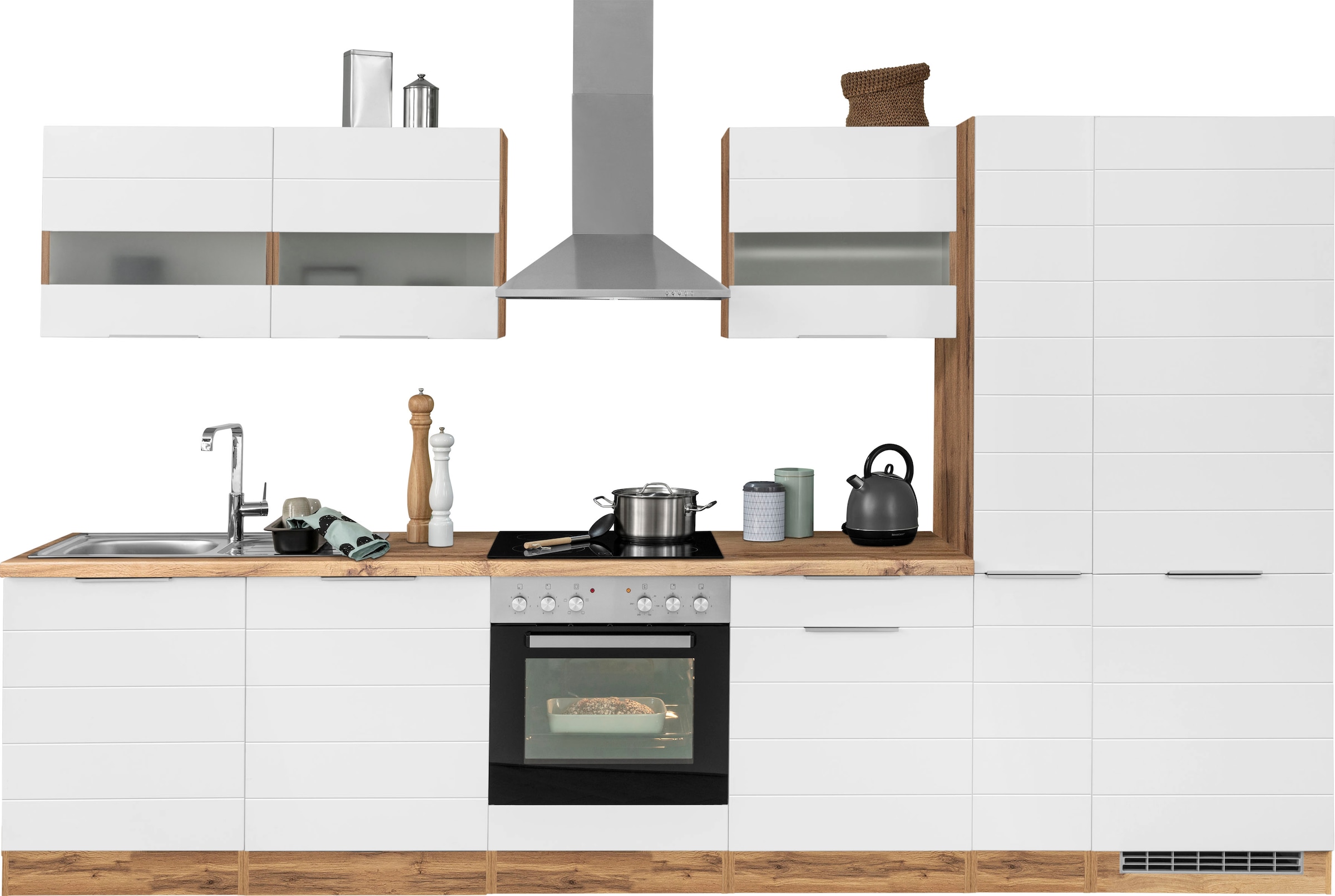 Image of KOCHSTATION "KS-Luhe" 330 cm breit, wahlweise mit oder ohne E-Geräten, gefräste MDF-Fronten
