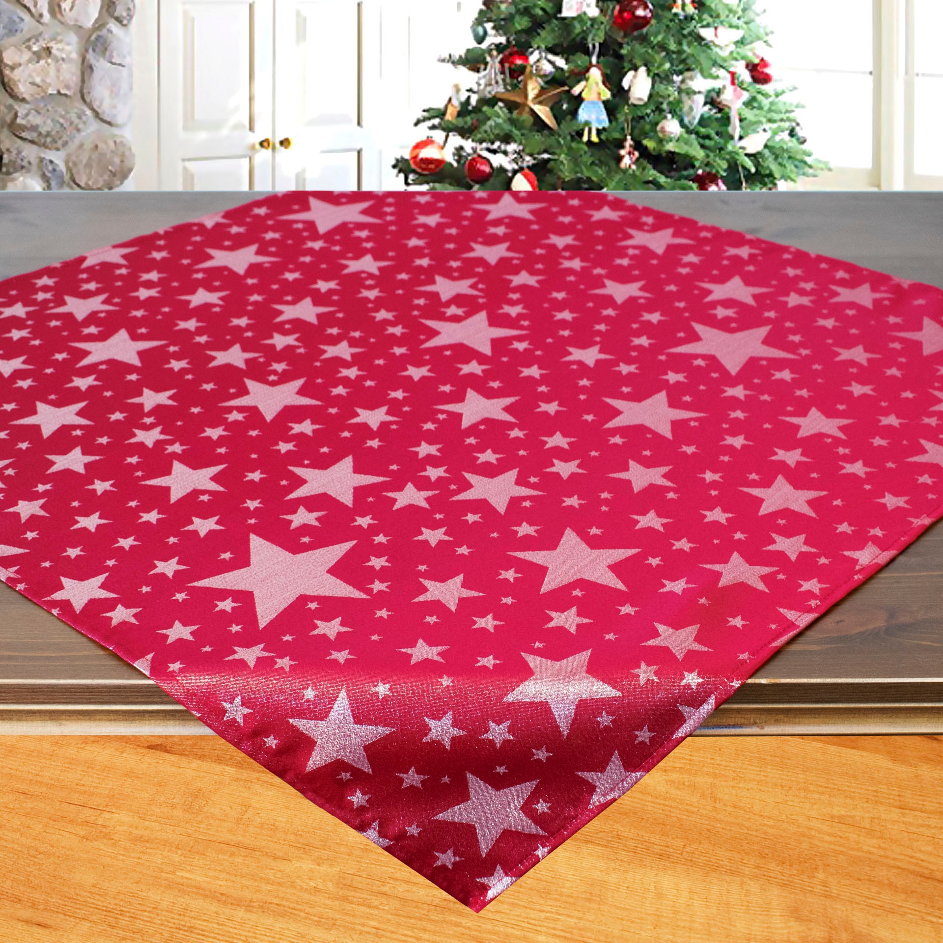 Image of Delindo Lifestyle Mitteldecke "Christsterne" Jacquard mit Lurexsternen