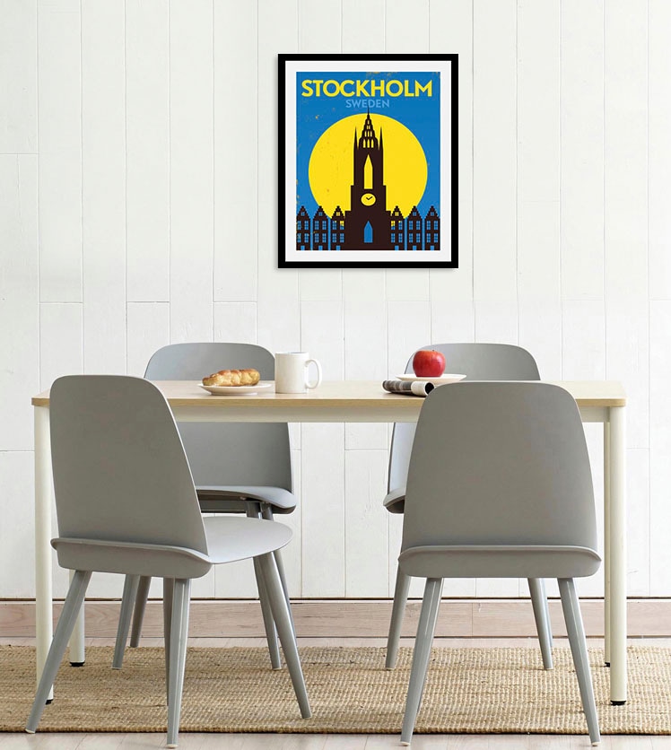 Image of queence Bild "Stockholm" Gebäude Schriftzug Schriftzüge Schweden Stadt Städte 1 Stk. tlg. gerahmt