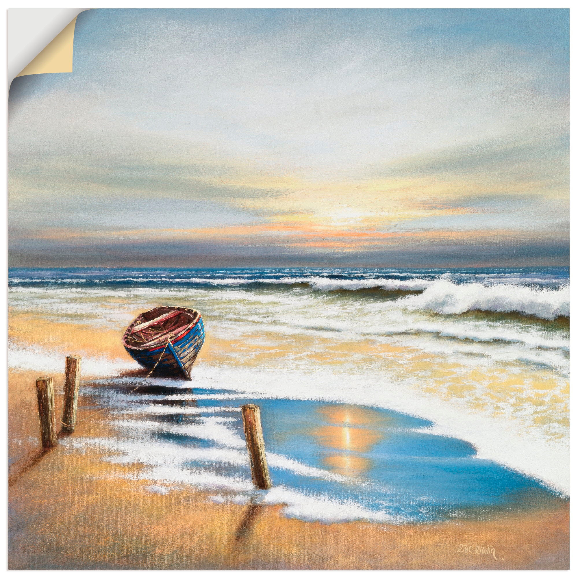 Artland Wandbild »Boot an Leinwandbild, Wandaufkleber Grössen kaufen (1 in Poster Strand, der bequem Küste«, oder versch. St.), als