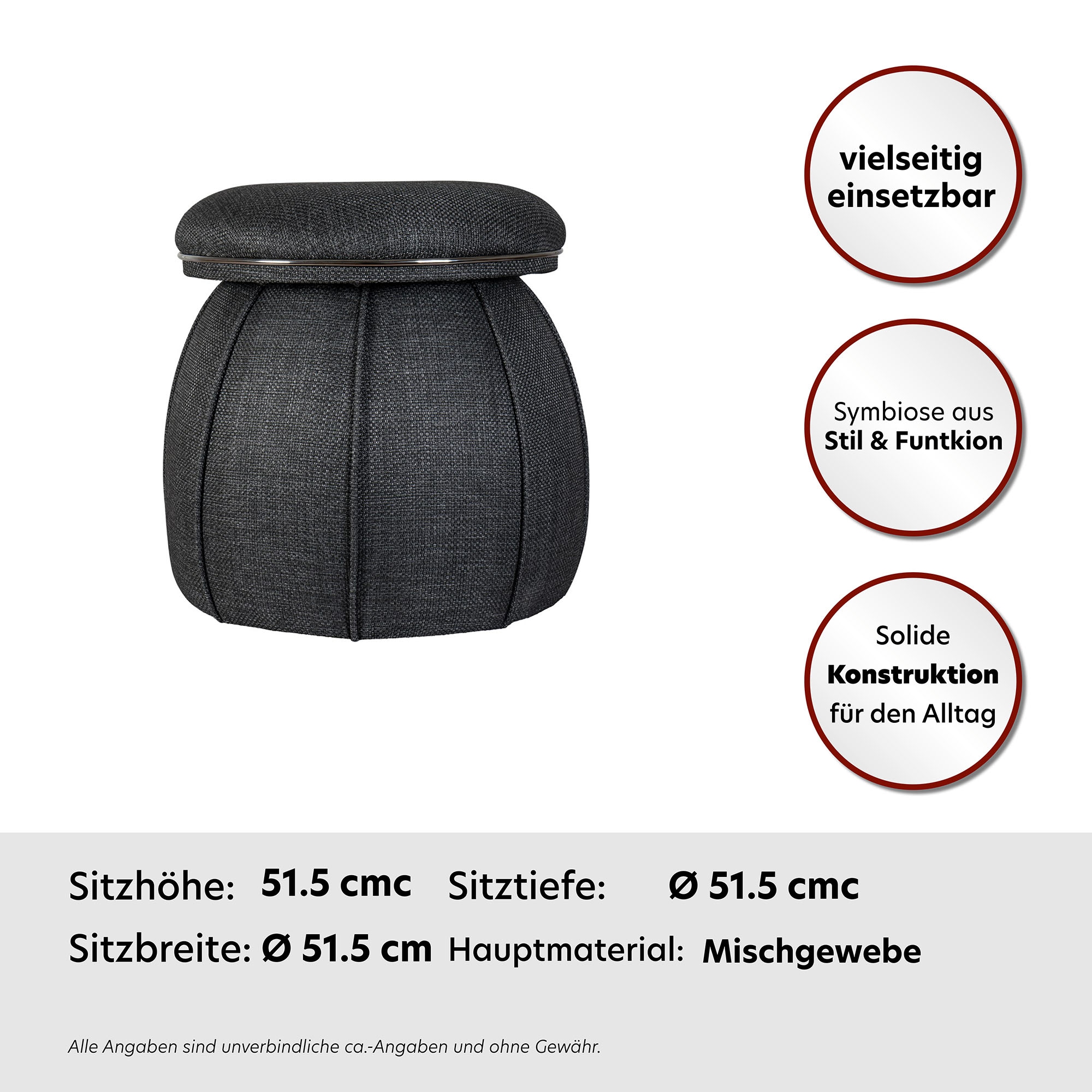 Kayoom Sitzhocker »Hocker Corin,extravagante Form,stilvolle Farben,elegant gesteppter Fuss«, (1 St.), komfortabel, hochqualitativ, pflegeleicht, sorgfältig verarbeitet