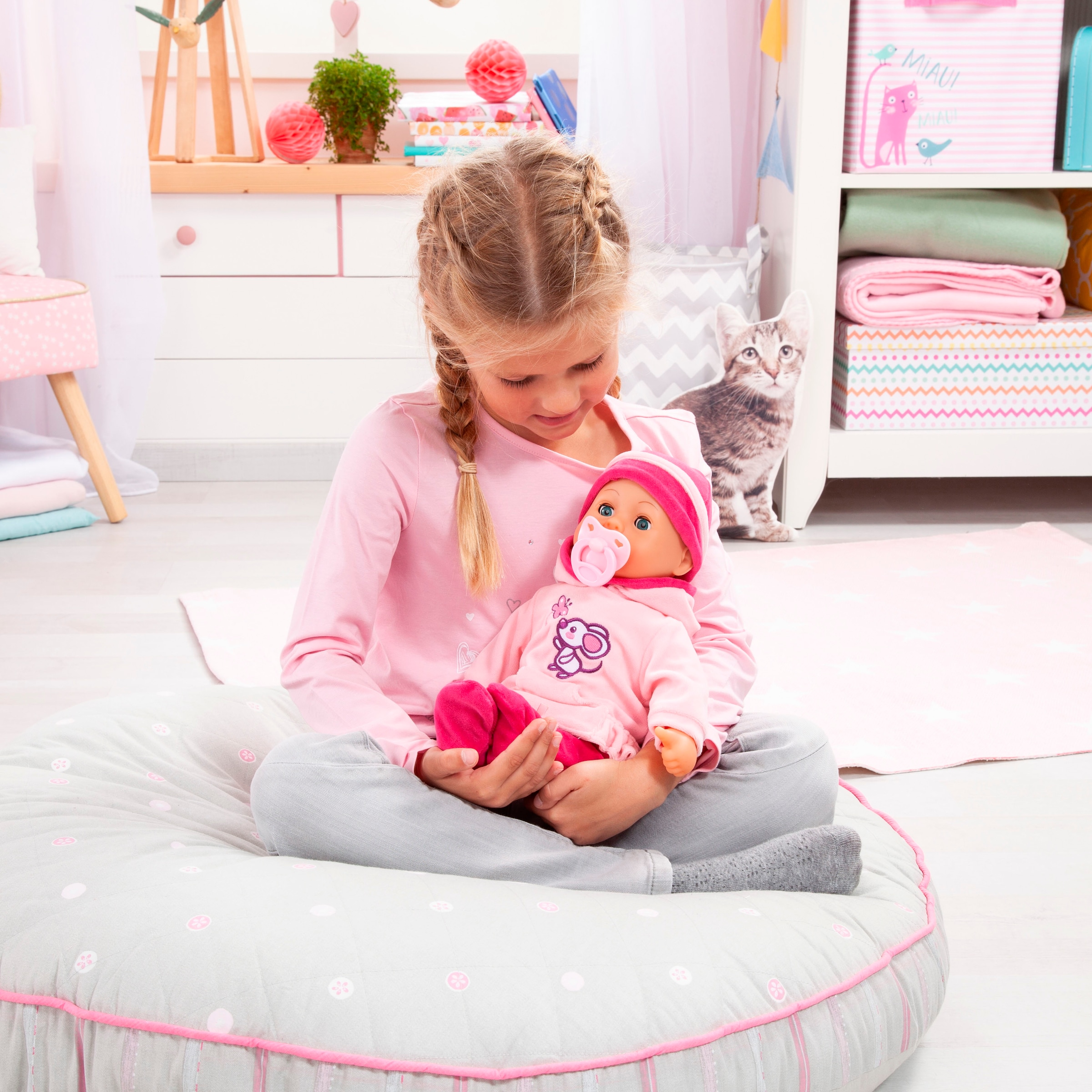 Bayer Babypuppe »First Words Baby, 38 cm, Maus rosa« mit Schlafaugen und Babygeräuschen