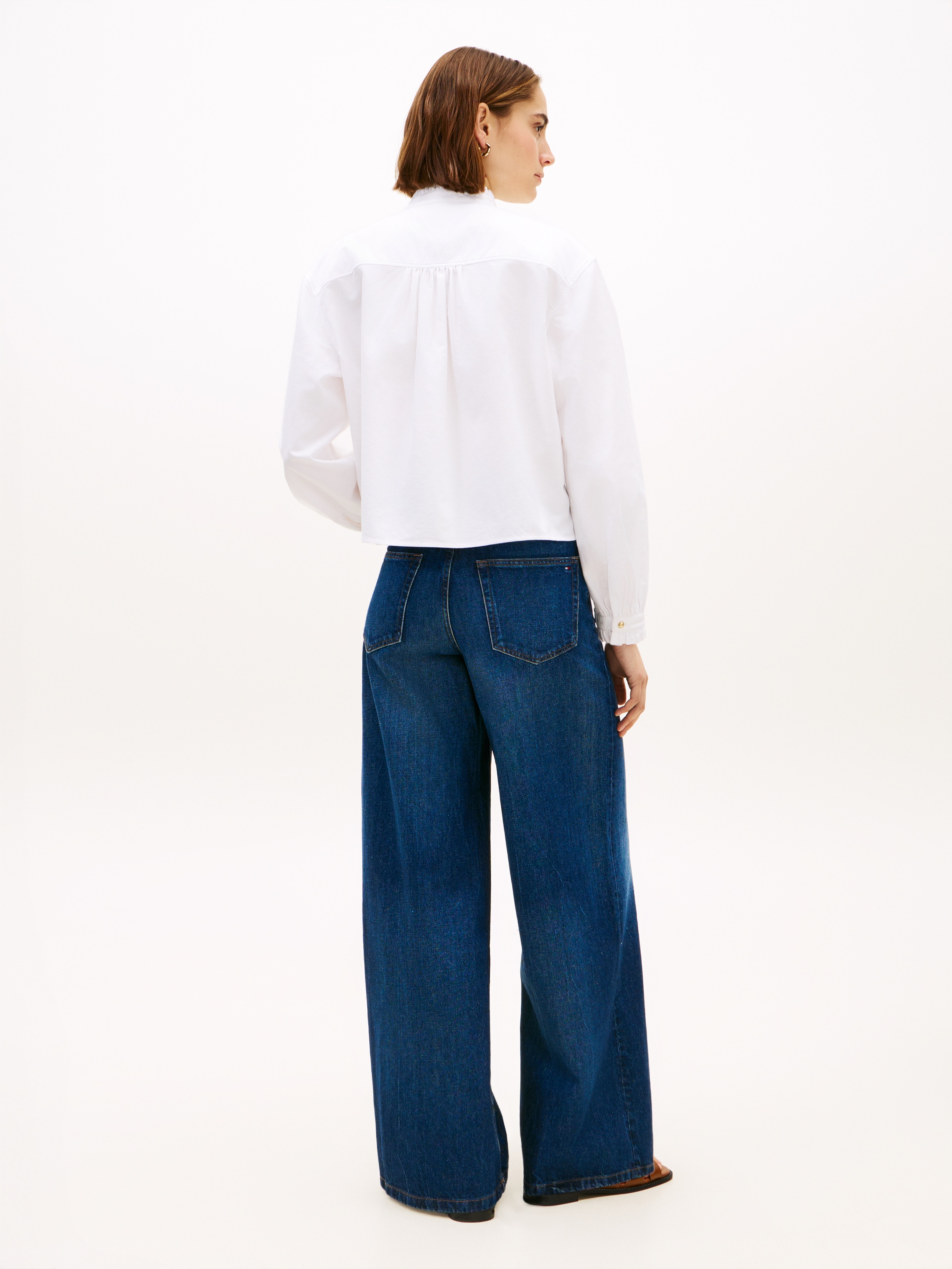 Tommy Hilfiger Blouse à manches longues »OXFORD CROP RUFFLE LS SHIRT« avec détails à volants, coupe boxy