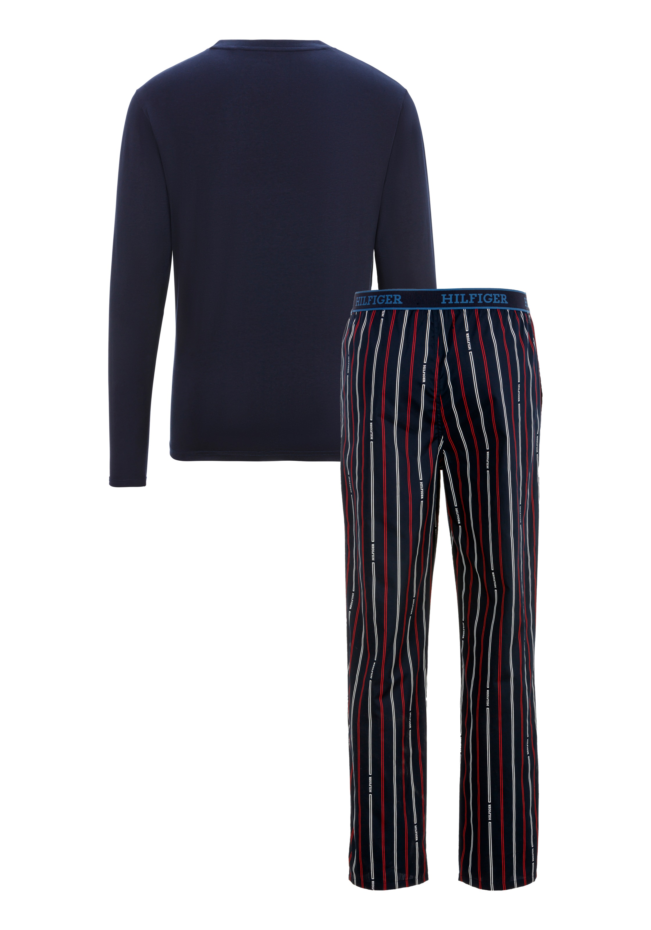 Tommy Hilfiger Underwear Schlafanzug »LS WOVEN PJ SET PRINT«, geknöpfter Hosenschlitz, Logomuster, Hose gestreift