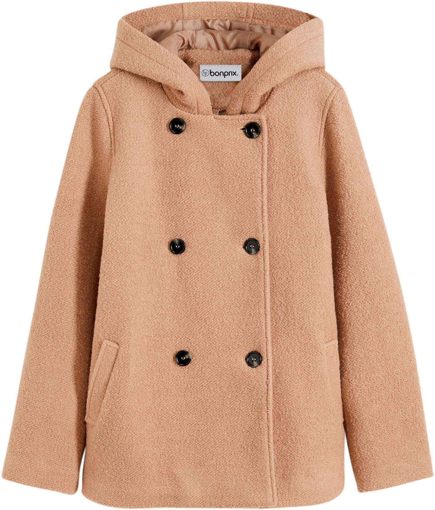 bonprix Caban moderner Look, aus kuscheligem Bouclé-Material, mit Kapuze