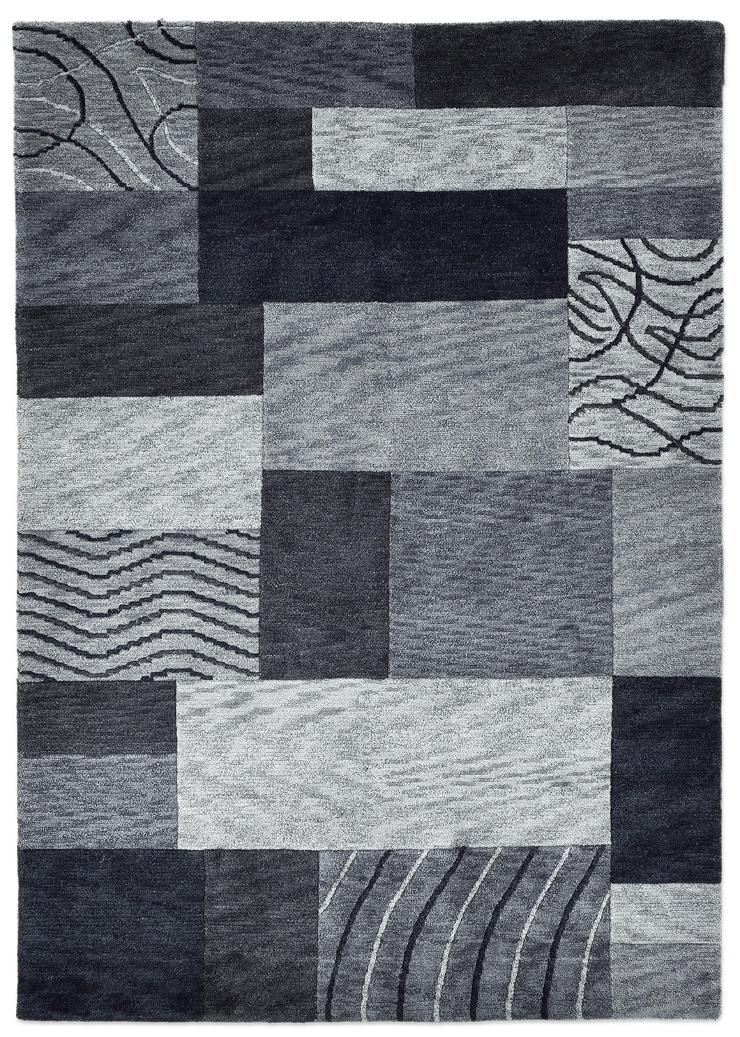 THEKO Tapis en laine »Royal Domas 4028« Rectangulaire 14 mm Höhe court poil, pure laine, tufté main, design patchwork moderne