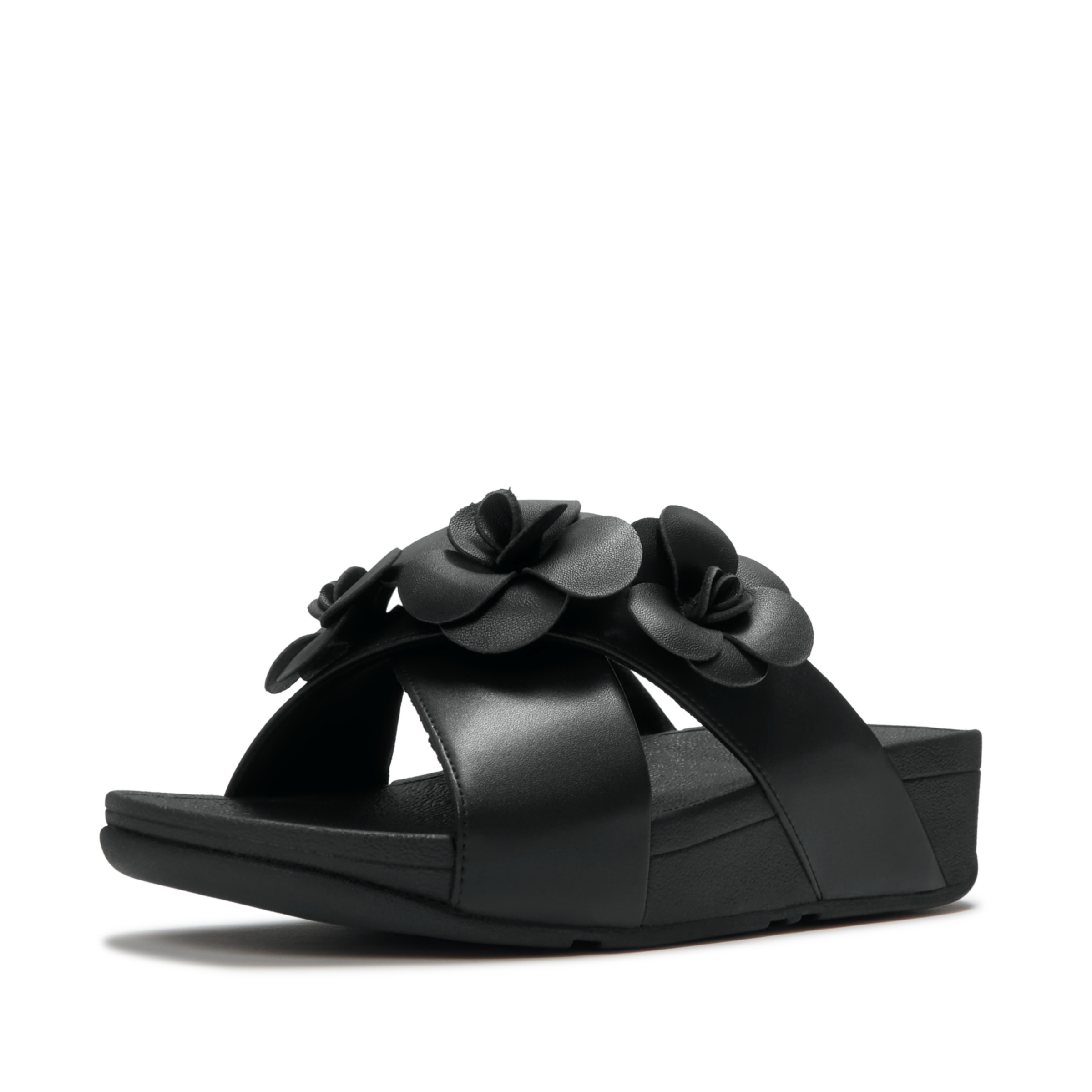 Image of Fitflop Pantolette "LULU FLOWER CROSS SLIDES" Keilabsatz, Sommerschuh, Schlupfschuh mit dekorativen Blüten