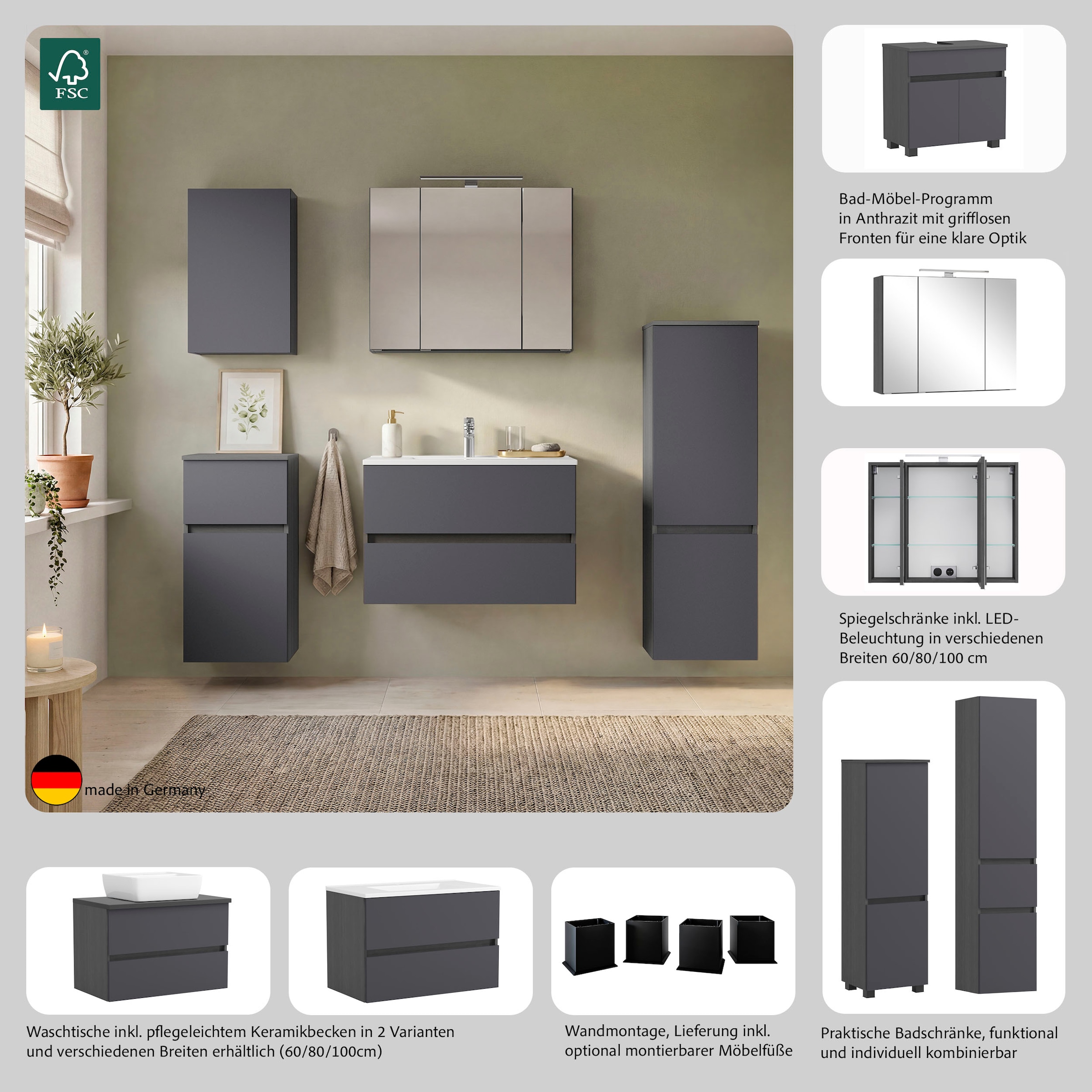 GOODproduct Badmöbel-Set »BOZEN, 4-tlg. Unterbecken-Set - Seitenschrank«