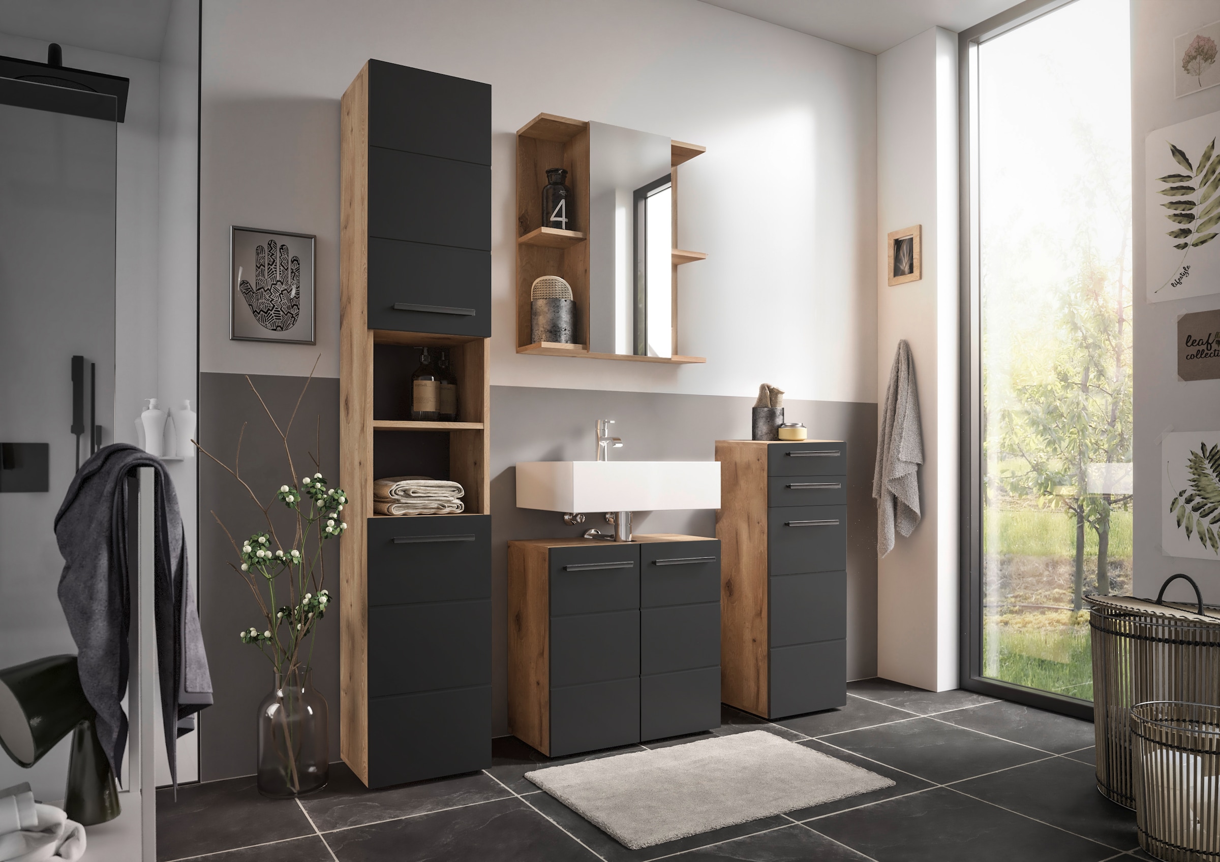 BASIC by Balculina Armoire sous lavabo »Rom BxHxT 60x62x31« 1 cuis tlg. largeur 60cm, poignées en plastique, Made in Europe