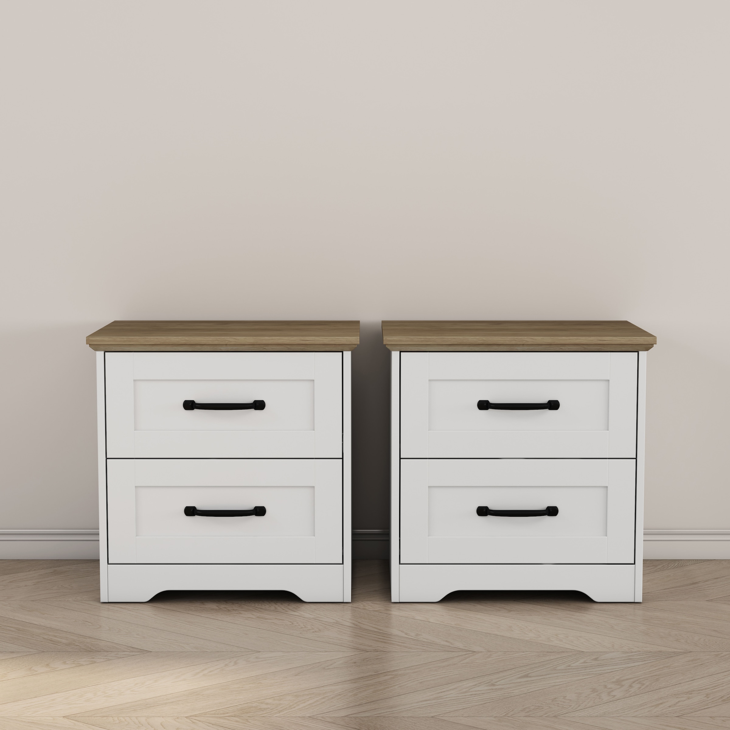 GOODproduct Nachtkommode »Emmilia Nachttisch Set im Landhaus Design« Schlafzimmer Kommoden Nachschrank im 2er Set, 2 Stk. tlg. 2 Schubladen je Nachttisch - viel Stauraum im Schlafzimmer