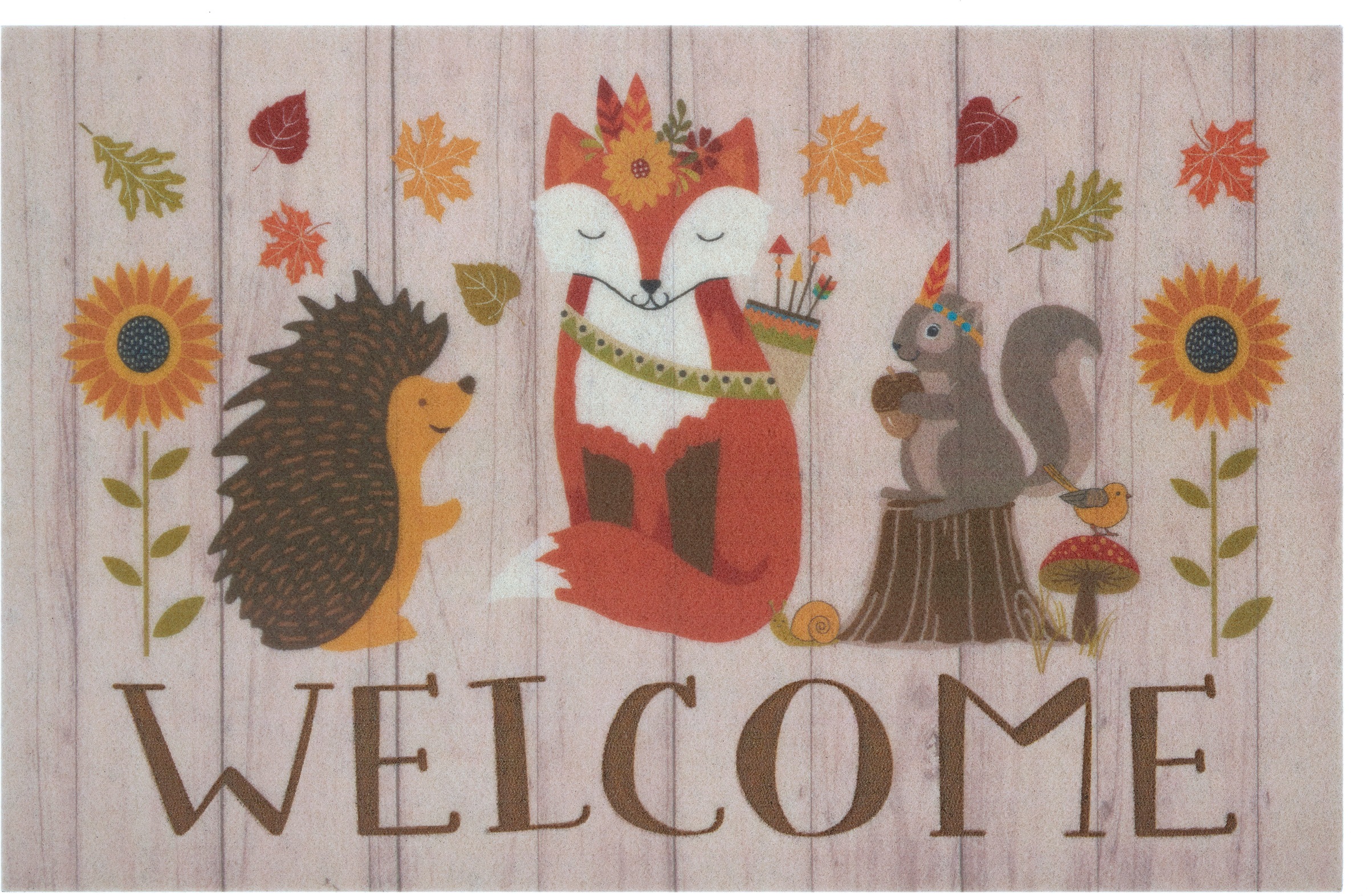 Image of Home affaire Fussmatte »Wald Tiere«, rechteckig, 6 mm Höhe, In und Outdoor Teppich, Tiermotiv, Robust, Pflegeleicht, Eingangsbereich, Rutschfest, Herbst, Fuchs bei Ackermann Versand Schweiz