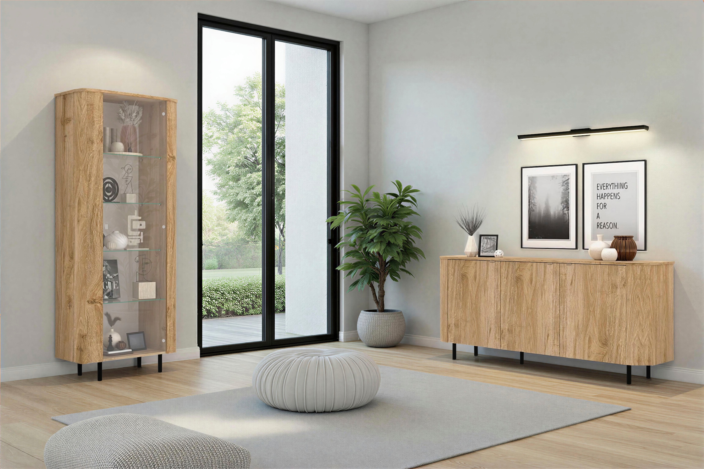 Home affaire Sideboard »Murano, 181 cm breit, 3 Türen, Anrichte, Kommode, Stauraumschrank« Formgebogenes MDF, Stirnseiten mit Rundung, Füsse und Griffe aus Metall