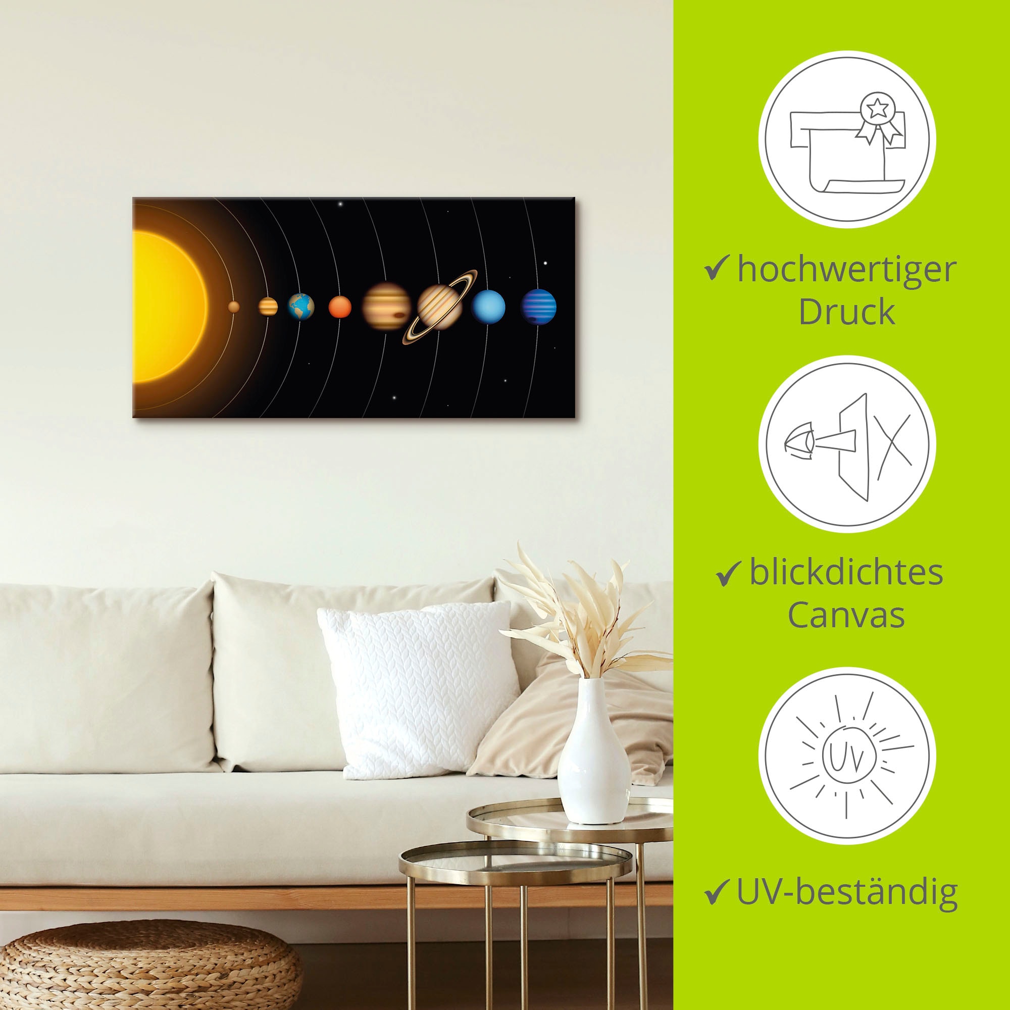 Image of Artland Wandbild "Vector Sonnensystem mit Planeten" Sonnensystem 1 Stk. tlg. als Alubild, Leinwandbild, Poster in verschied. Grössen