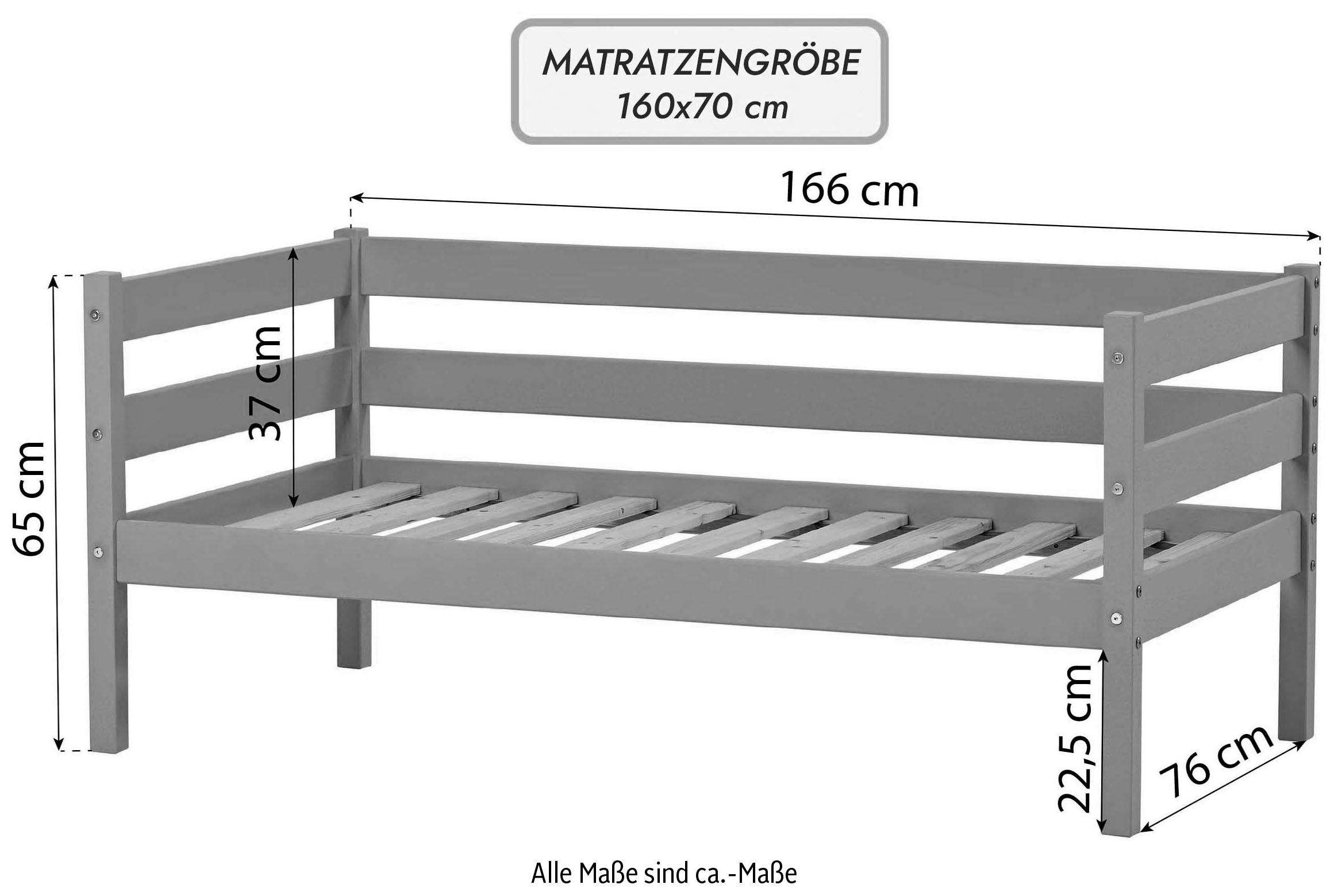 Hoppekids Einzelbett »ECO Comfort Kinderbett, Kiefer Massivholz, Jugendbett inkl. Rollrost«, 70x160 cm, wahlweise in verschieden Farben/ Matratze/ Absturzsicherung