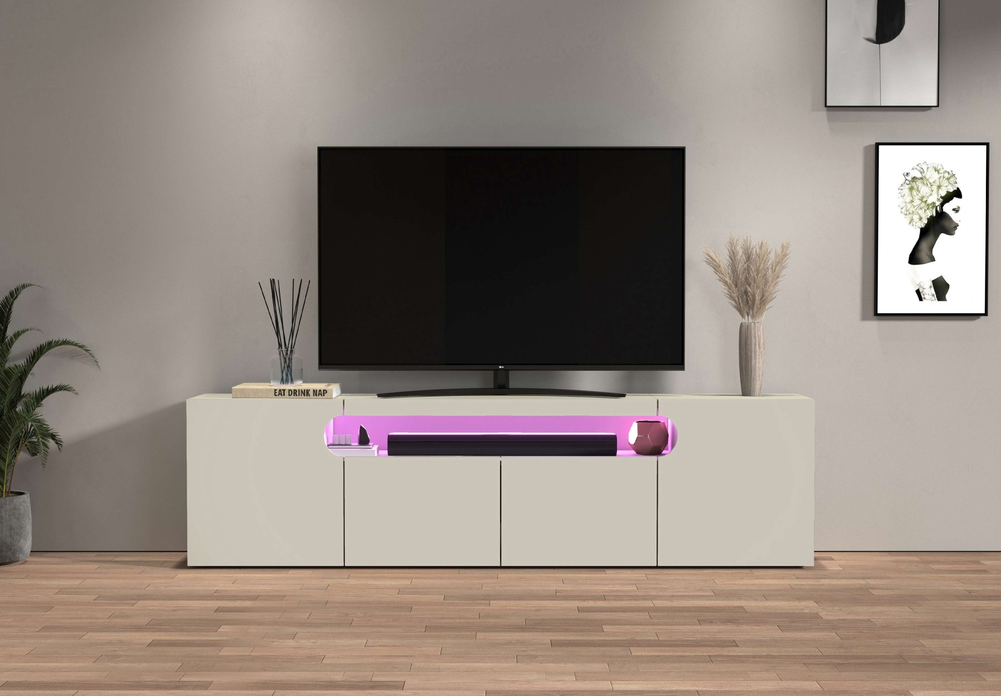 GOODproduct Table basse »REAL,Lowboard,TV-Kommode,TV-Möbel,TV-Bank« 1 cuis tlg. Avec 4 portes, dont 2 arrondies formant une niche ovale ouverte