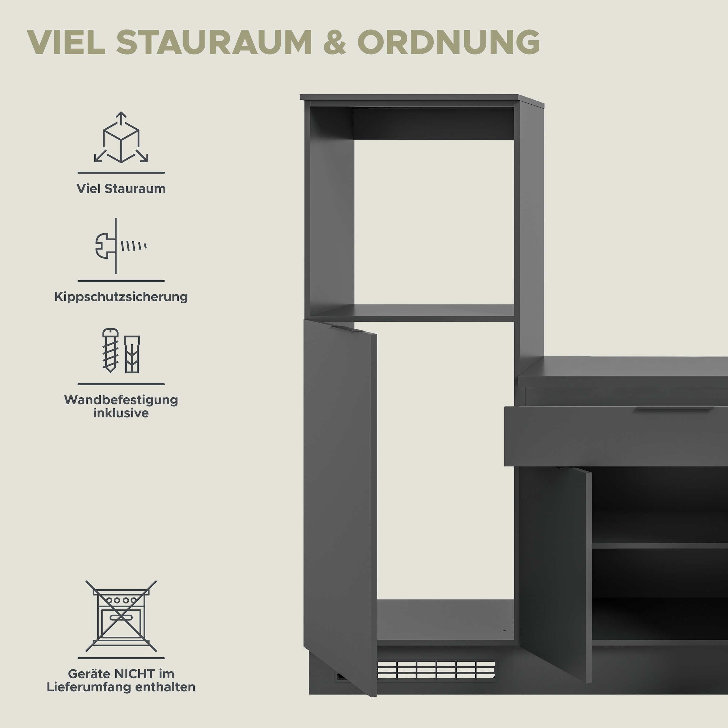 KOCHSTATION Küchenzeile »KS-Lulea« Breite 260 cm, ohne E-Geräte, mit 3 cm starker Arbeitsplatte