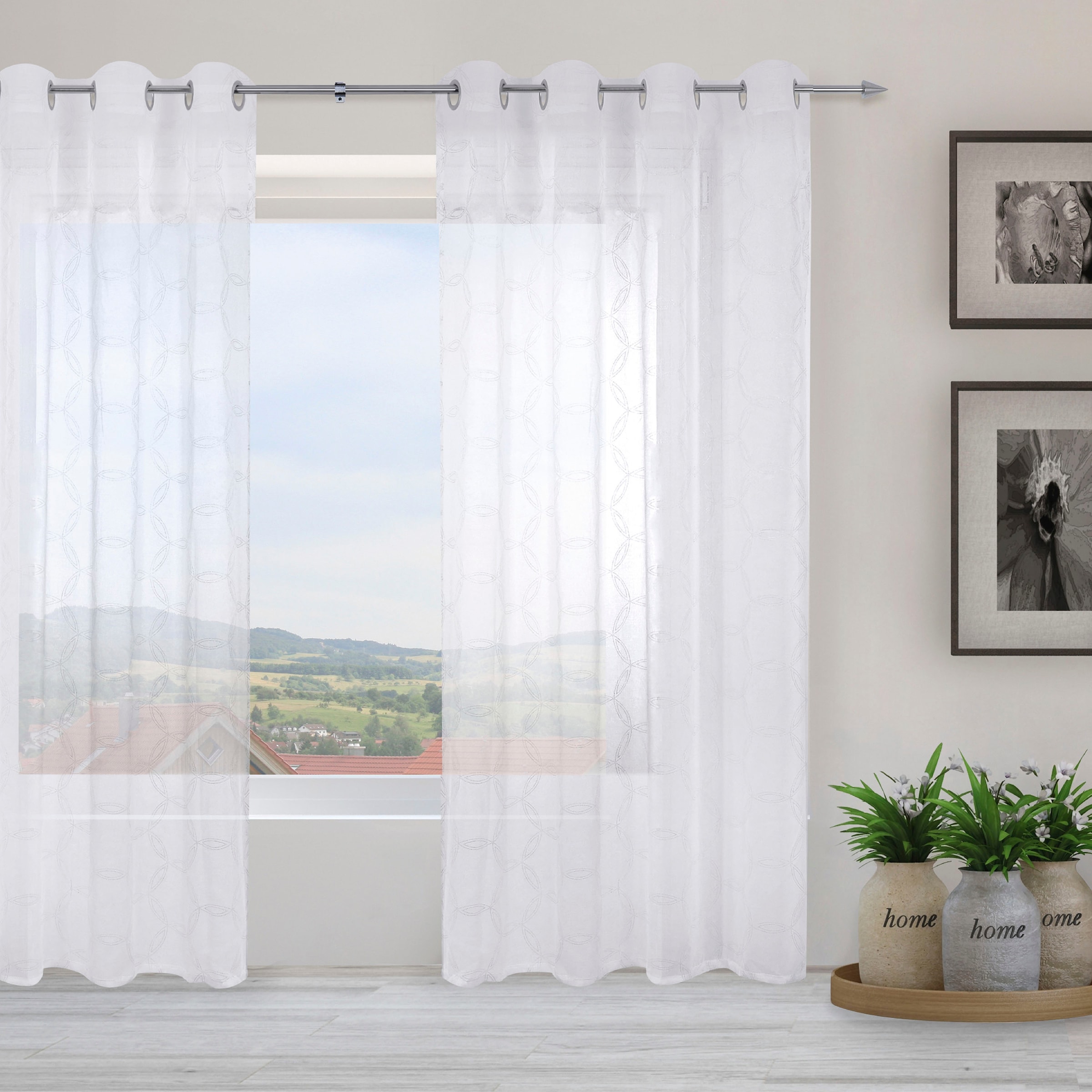 Image of decolife Gardine "Vilda" Ösen 1 Stk. tlg. weiss mit silberfarbigen Akzenten
